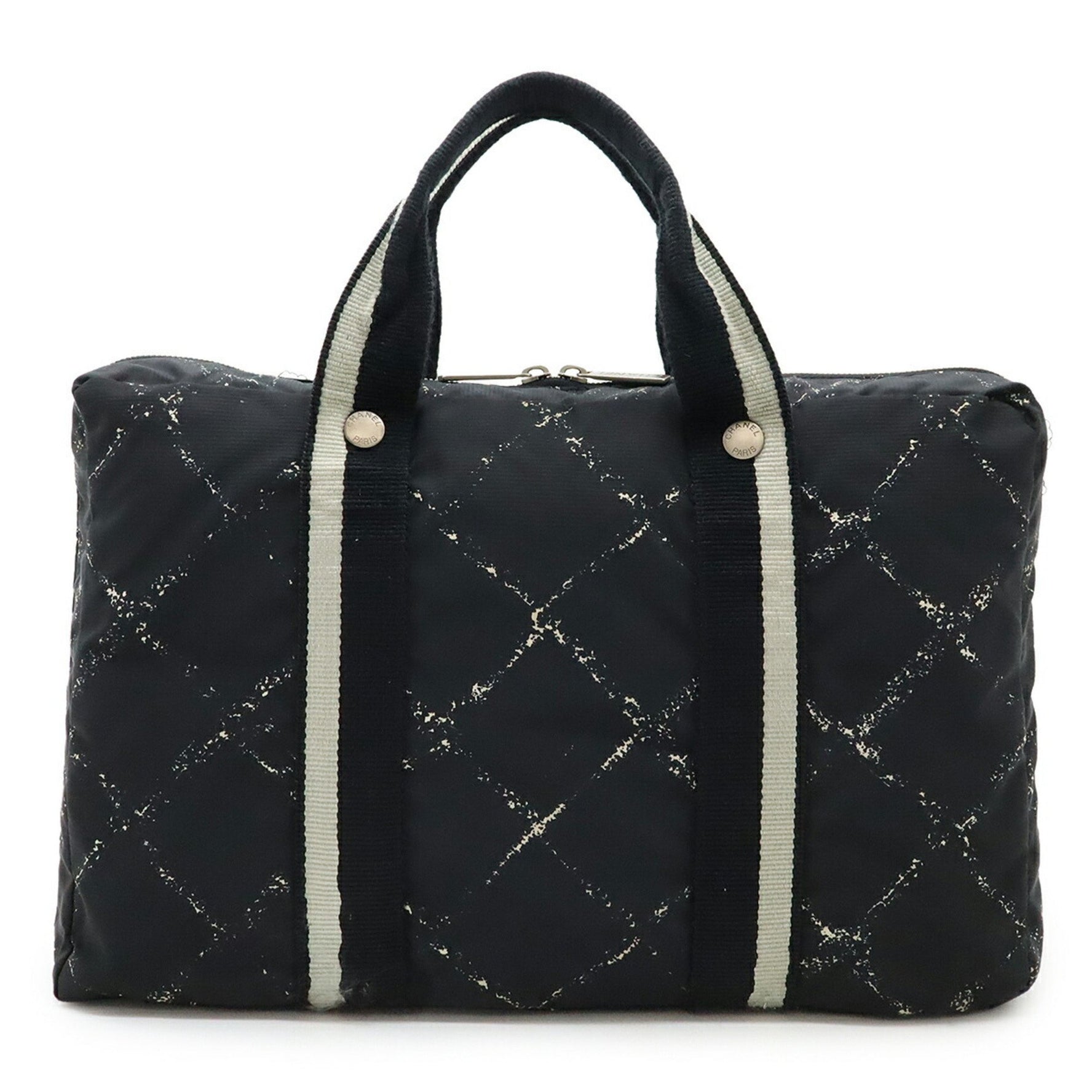 CHANEL Old Travel Line Bag Handbag Tote Nylon Black Red