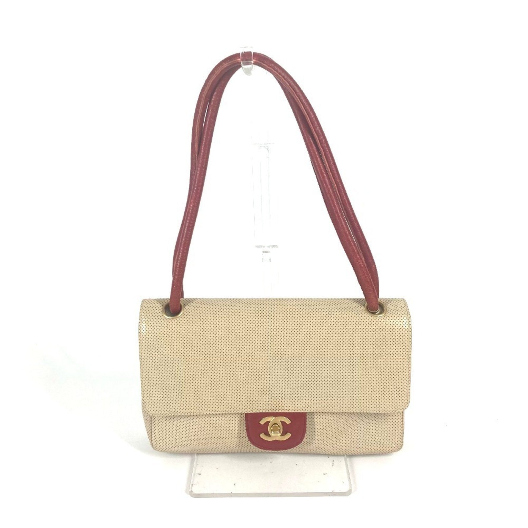 CHANEL CC Coco Mark Punching Shoulder Bag, Two-Tone Leather, Beige