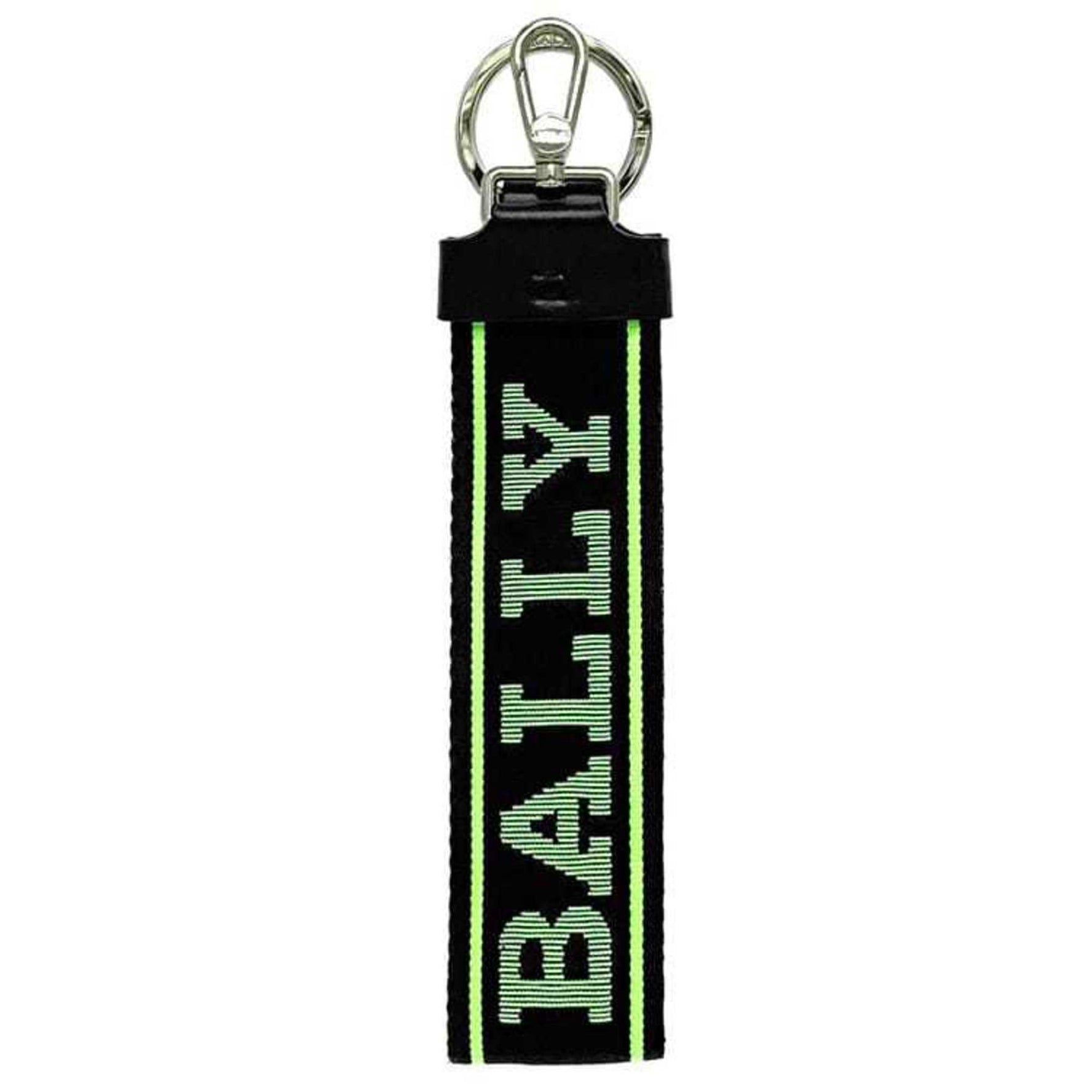 Bally Keychain Black Neon Green Strap Nylon Leather Tag Keyring Bag Charm Color