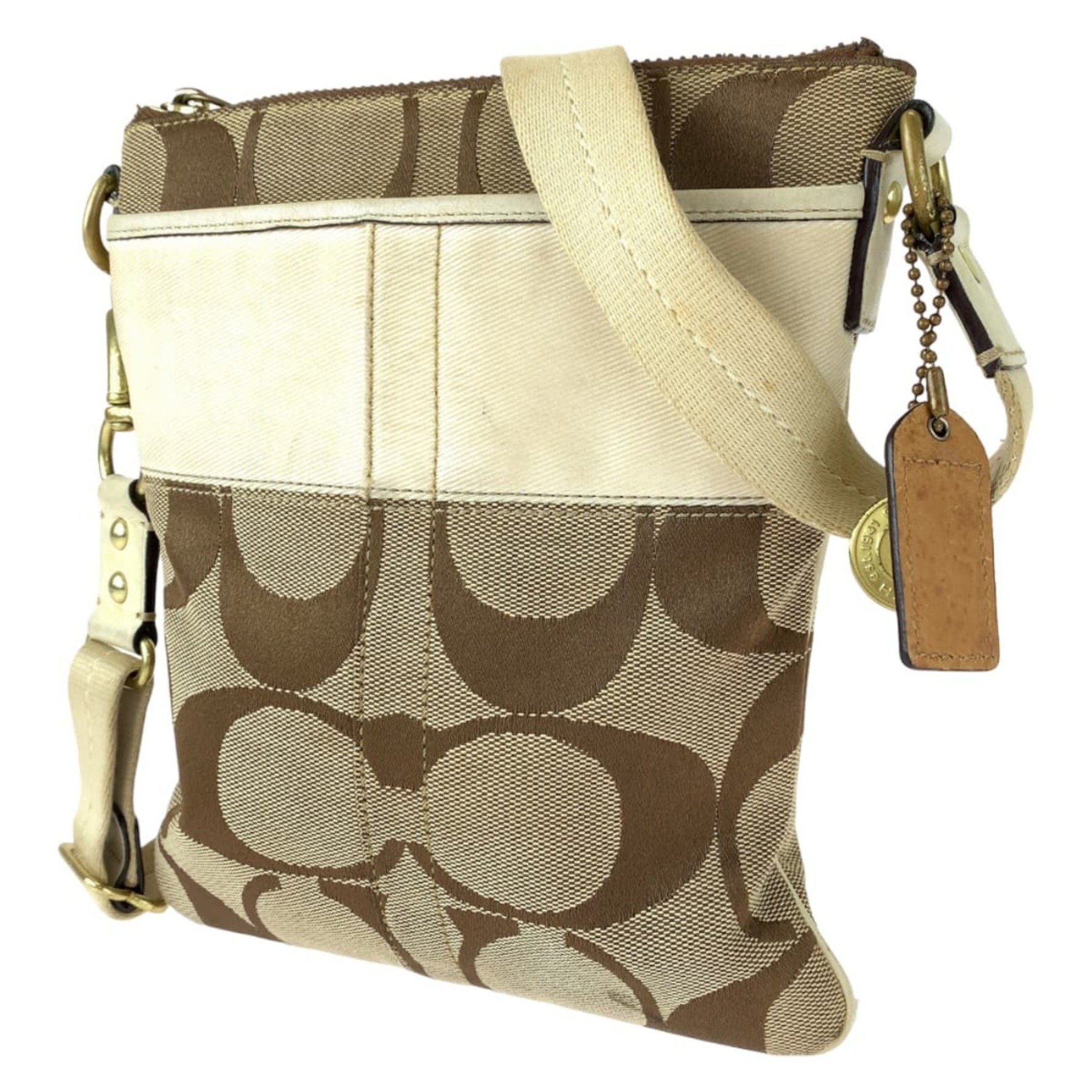 COACH Signature Stripe Solid Swing Pack Gold Hardware Canvas Leather Shoulder Bag Pochette Crossbody