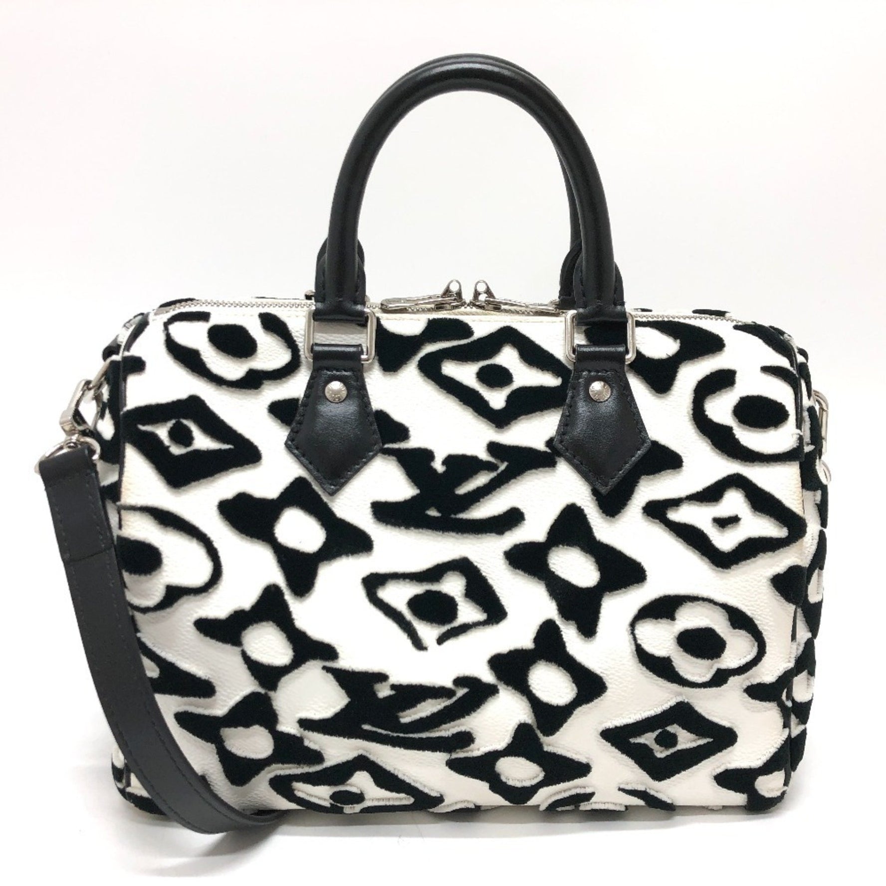 Louis Vuitton Tufted Monogram Canvas VxUF Speedy Bandouliere 25 Mini Boston Bag in Leather, White and Black