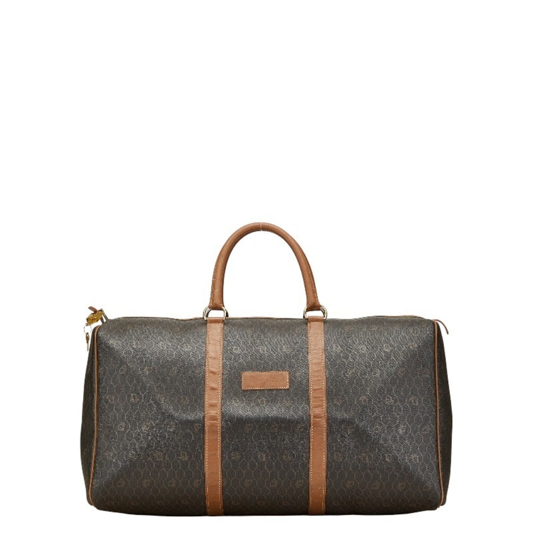 Christian Dior Dior Honeycomb Boston Bag Travel Black Brown Leather