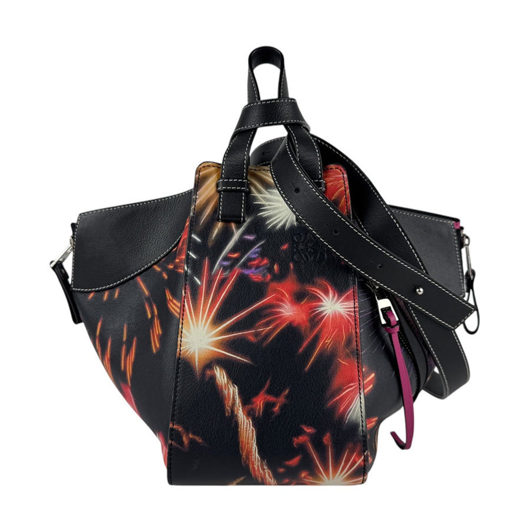 LOEWE 2018 New Year's Fireworks Print Hammock Leather Shoulder Bag, Black/Multicolor