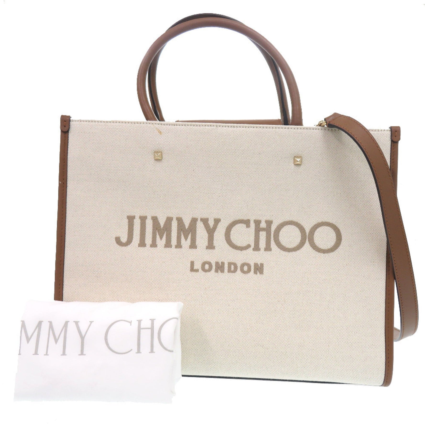 Jimmy Choo Varenne Avenue Canvas and Leather Shoulder Bag in Natural Beige (0679)