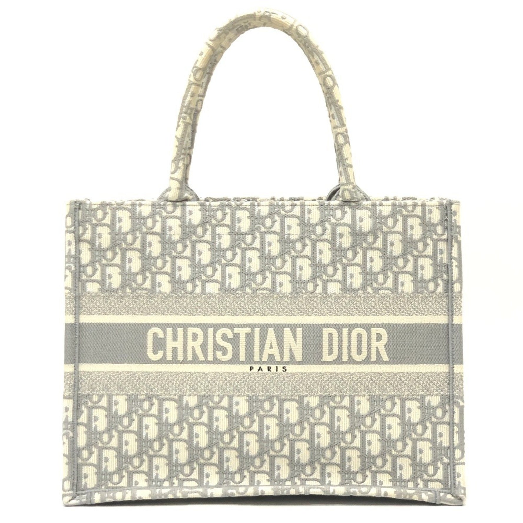 Christian Dior Dior Book Tote Medium Handbag, Oblique Embroidery Canvas Bag, Gray
