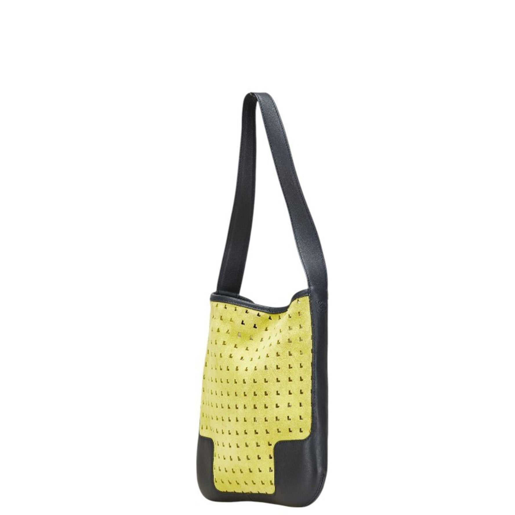 LOEWE Anagram Punching One-Shoulder Bag Handbag in Light Green Leather and Suede