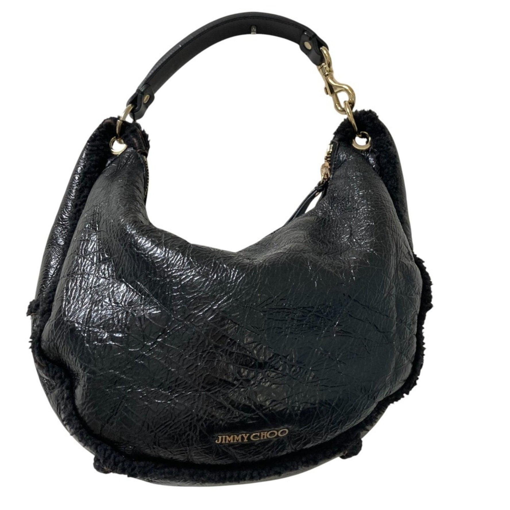 Jimmy Choo Mouton Bag with Pouch, Semi-Shoulder Bag, Handbag, Black, Women's
