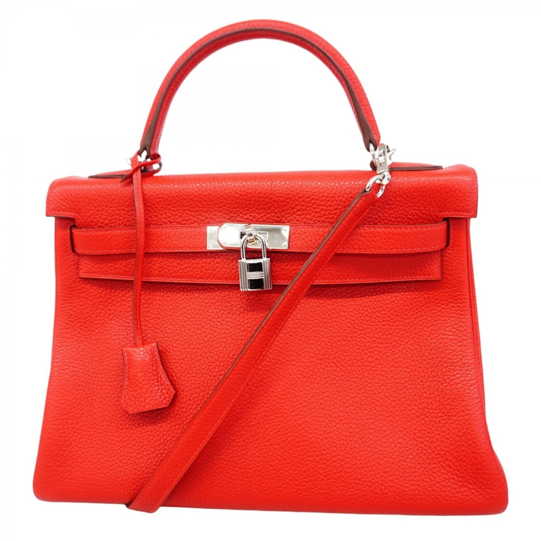 Hermes Hermès Kelly 32 Togo Rouge vif handbag with Q stamp, 2-way bag for women, P1799819