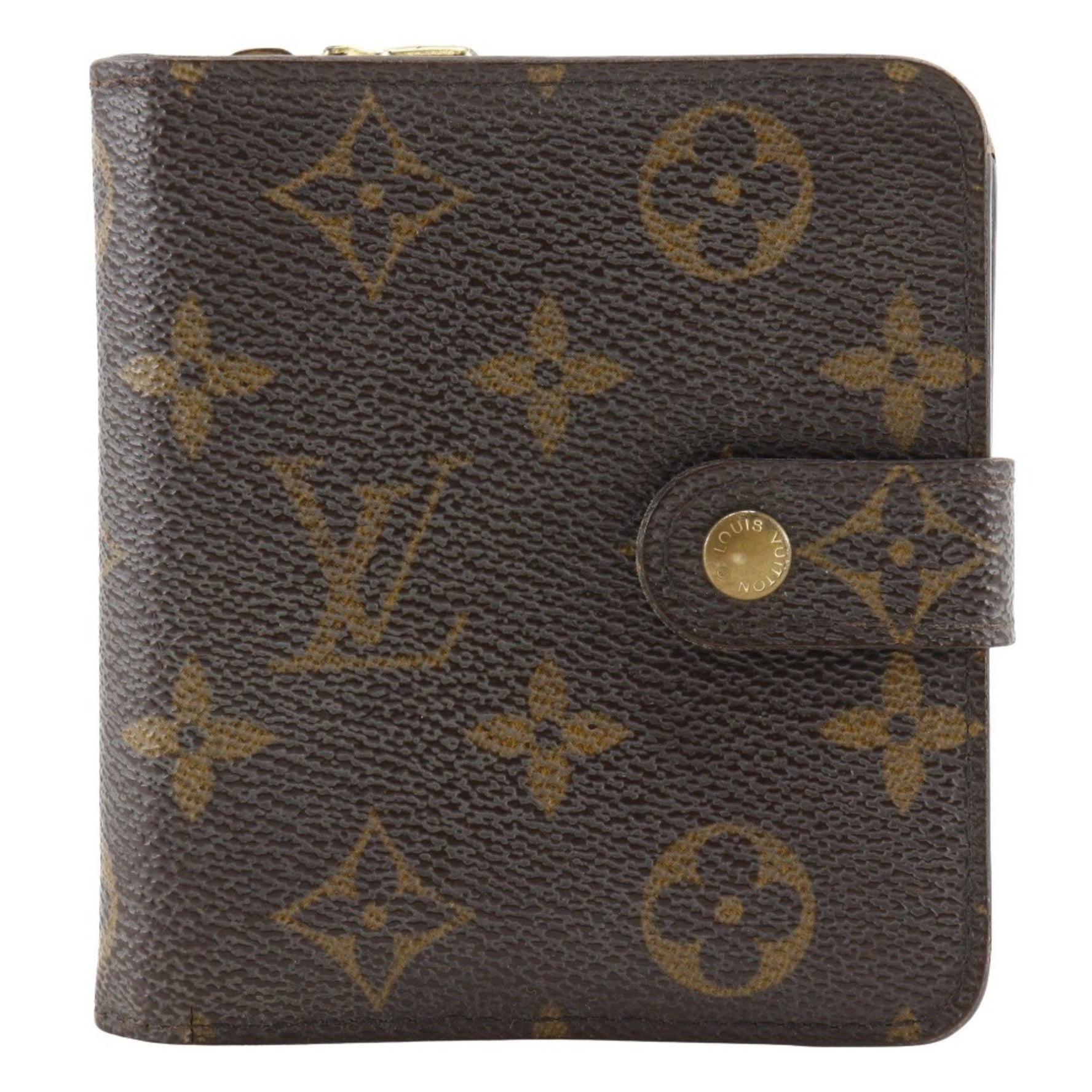 Louis Vuitton Compact Zip Bi-fold Wallet Monogram Canvas 2005 Brown Snap Button Unisex