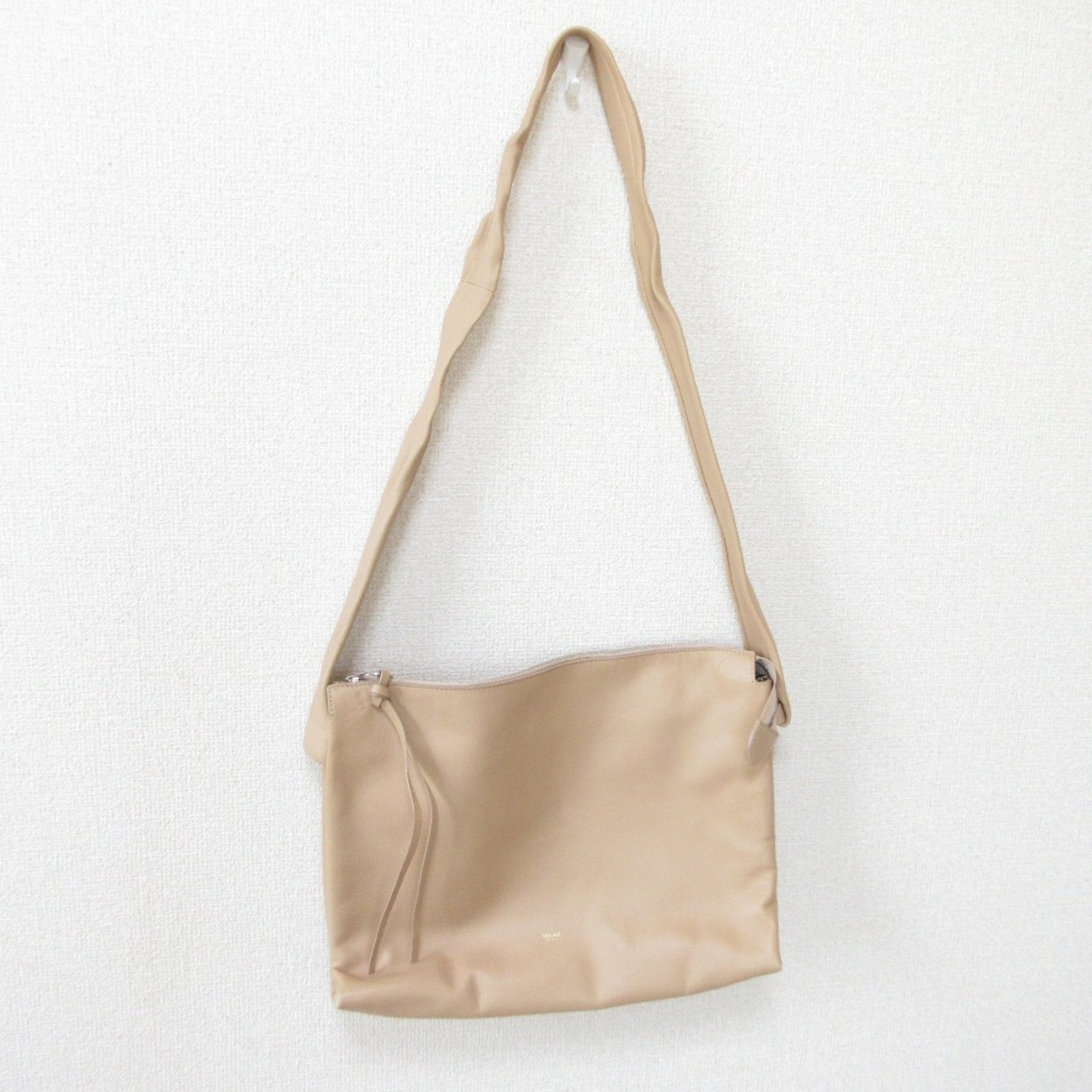 CELINE Leather Shoulder Bag Pink Beige