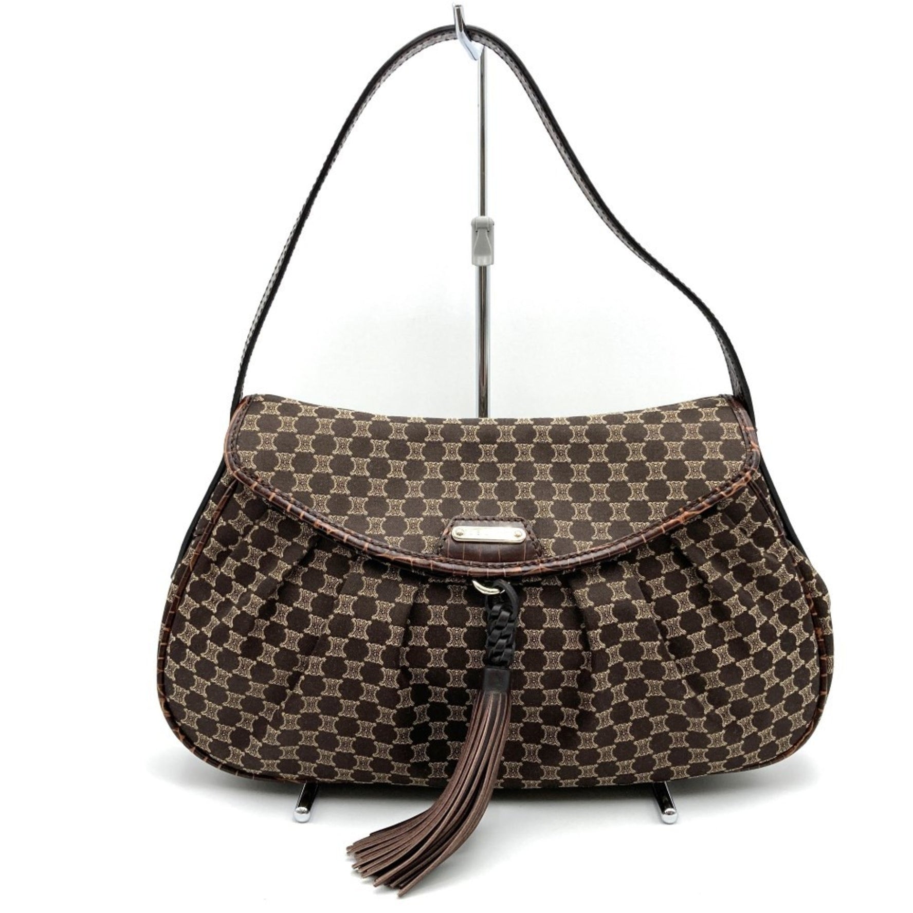 CELINE Handbag/Shoulder Bag, Macadam Tassel Canvas and Leather