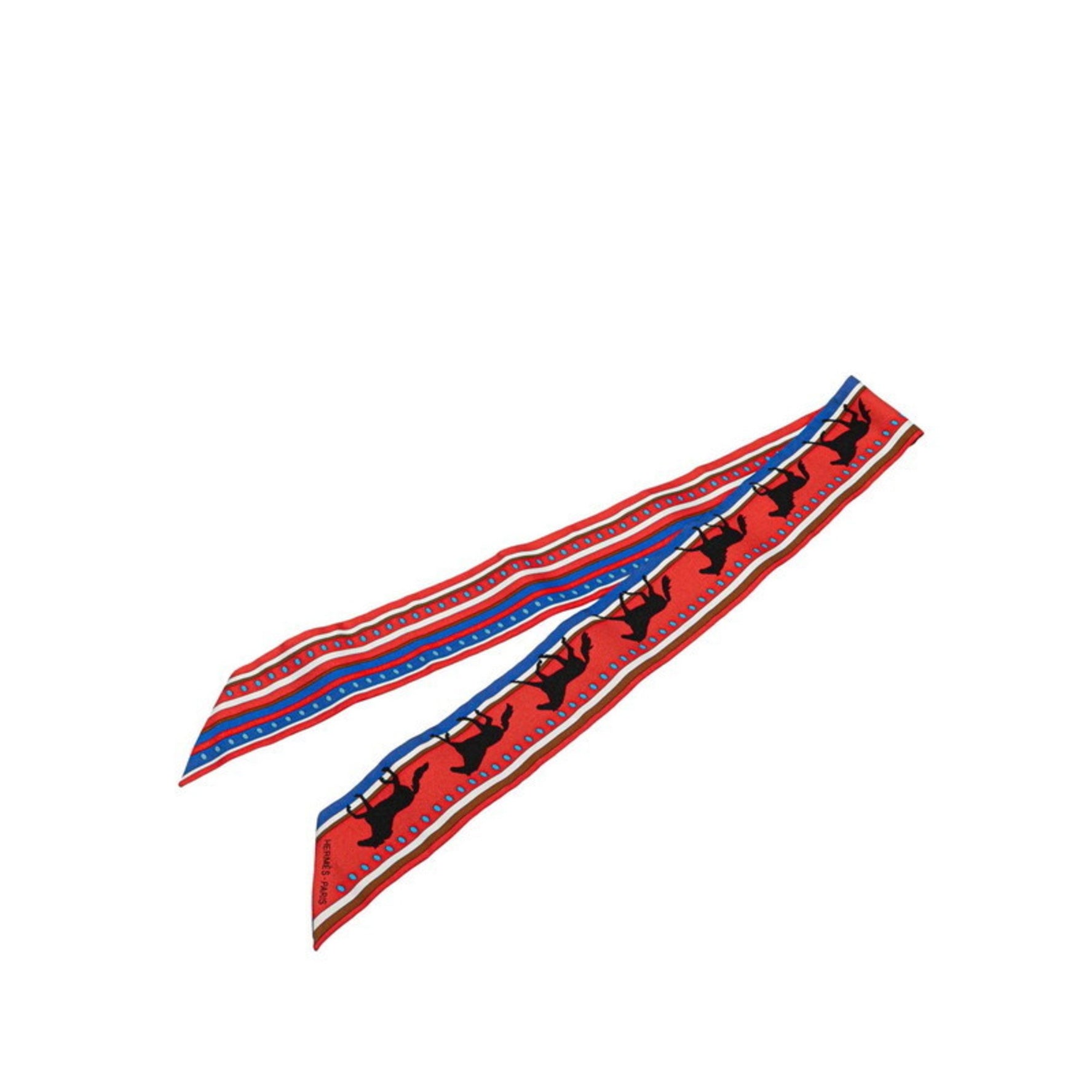Hermes Hermès Twilly SEQUENCES Horse Motif Scarf, Red Multicolor Silk