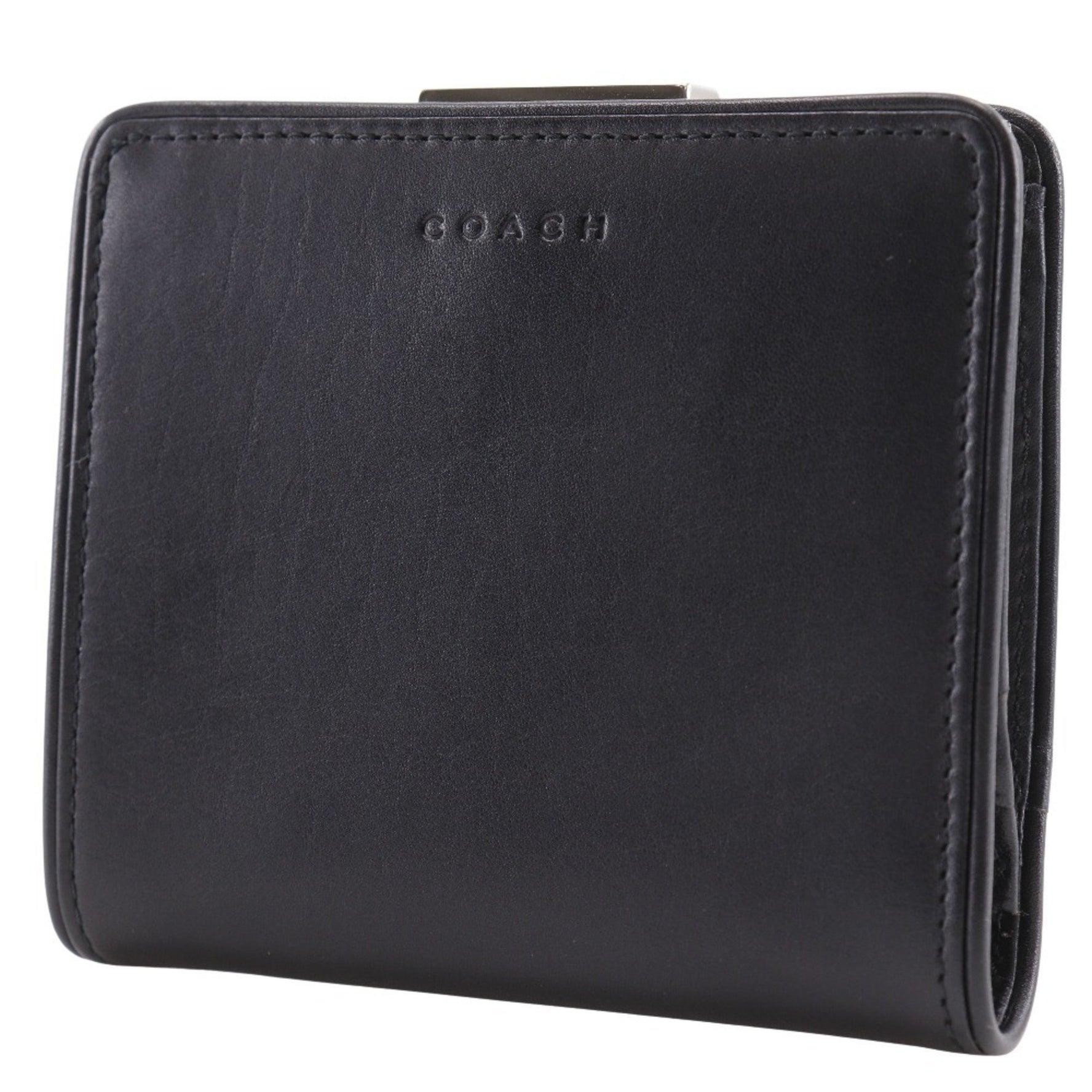 COACH bi-fold wallet, calf leather, made in China, snap button, logo
