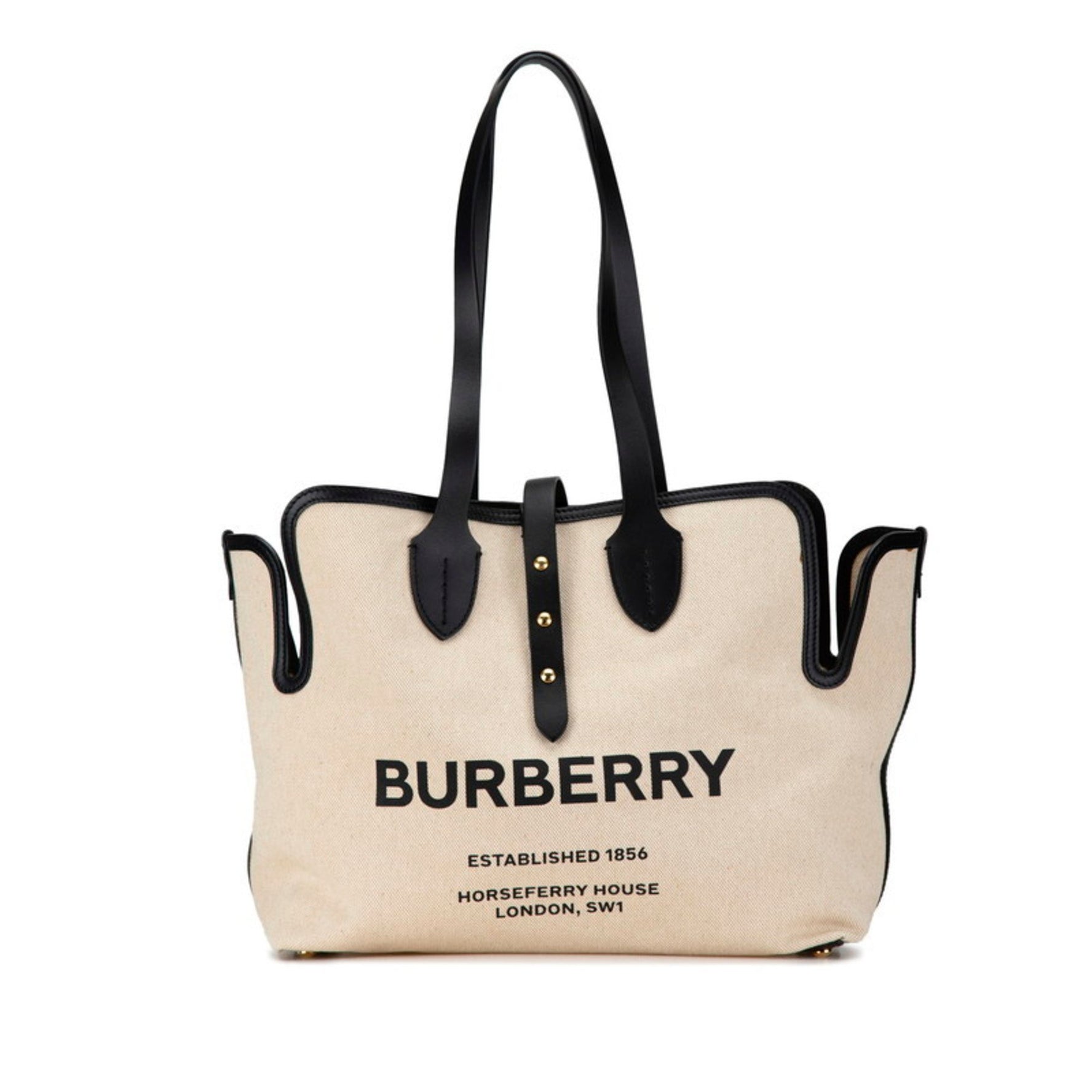 Burberry Tote Bag Shoulder Natural Canvas Leather