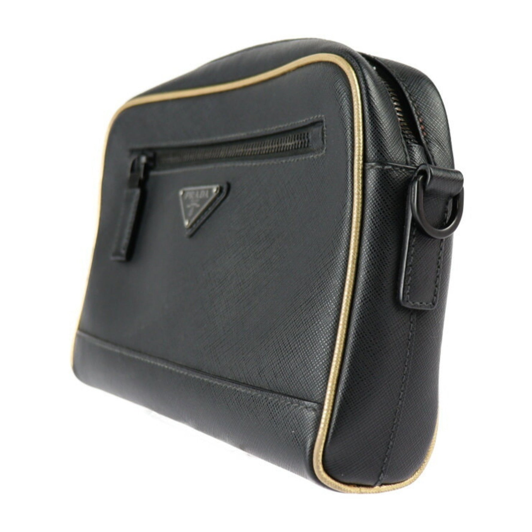 PRADA shoulder bag leather gold wristlet second clutch