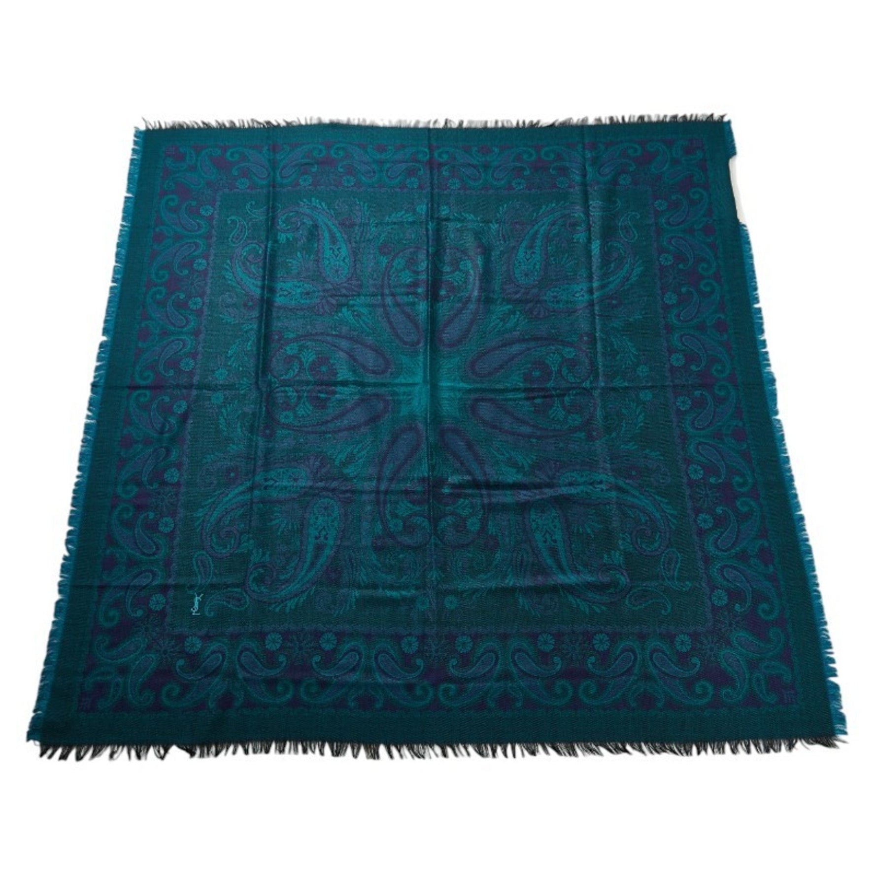 Saint Laurent Paisley Shawl/Stole in Green and Multicolored Wool