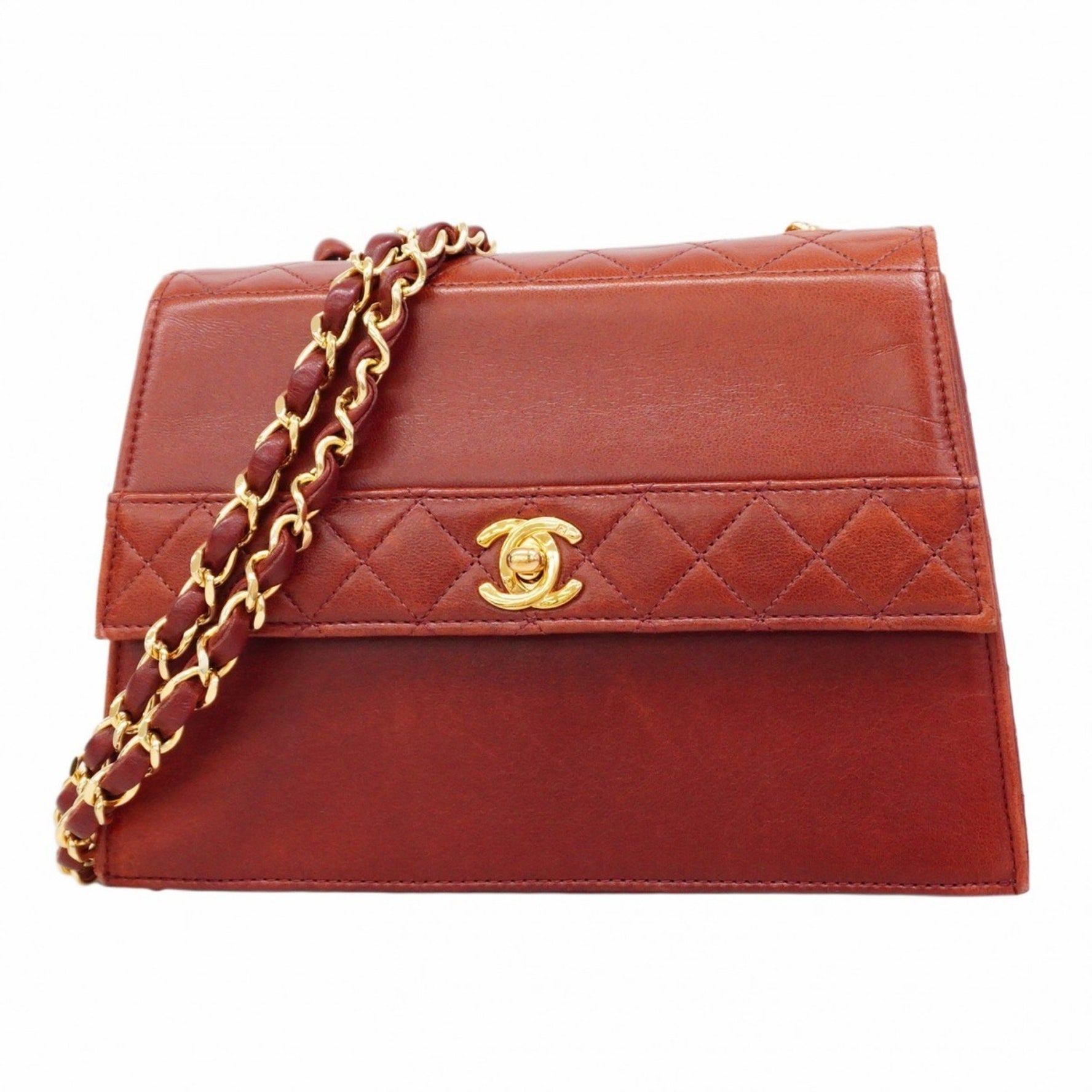 Chanel Matelasse Shoulder Bag with Chain Bag, Lambskin, Red