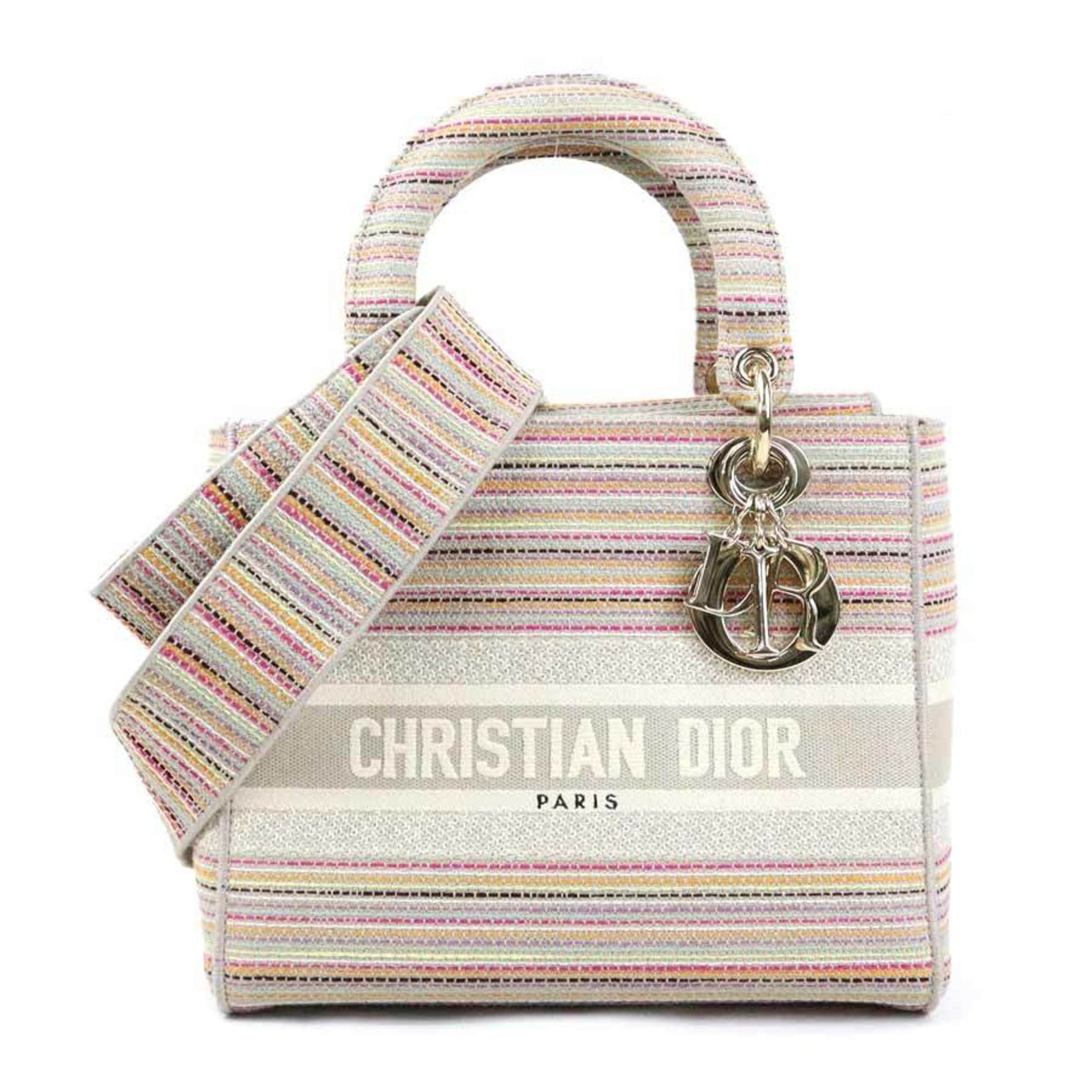 Christian Dior handbag shoulder bag Lady Delight canvas multicolor gold ladies