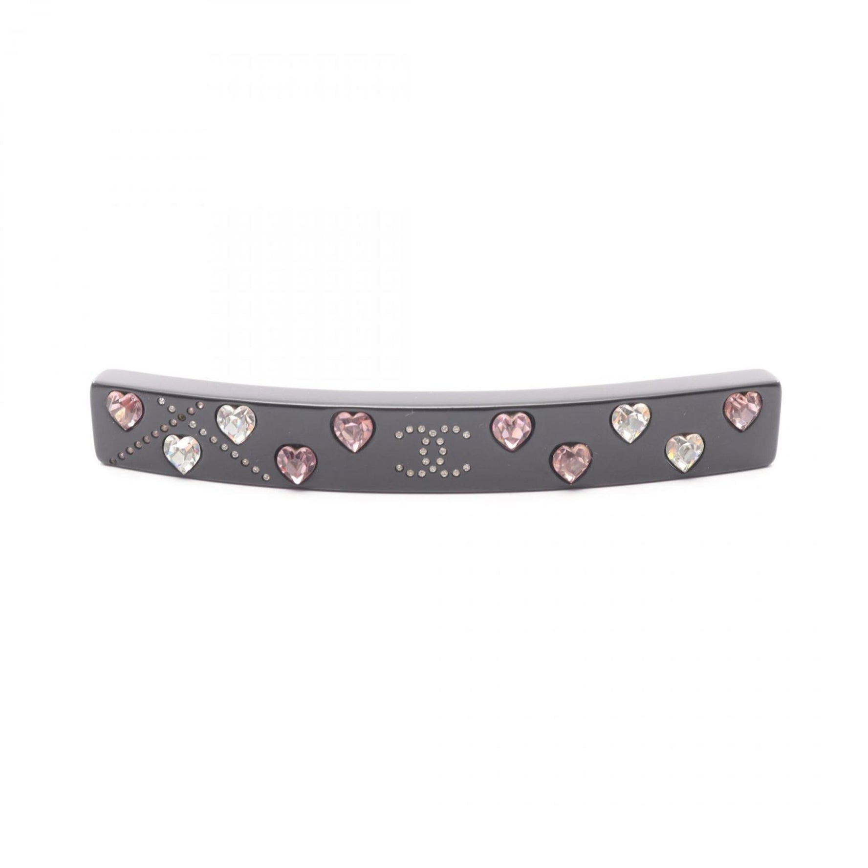 Chanel Coco Mark Barrette Accessory, Plastic with Rhinestones, Black, Clear, Pink
