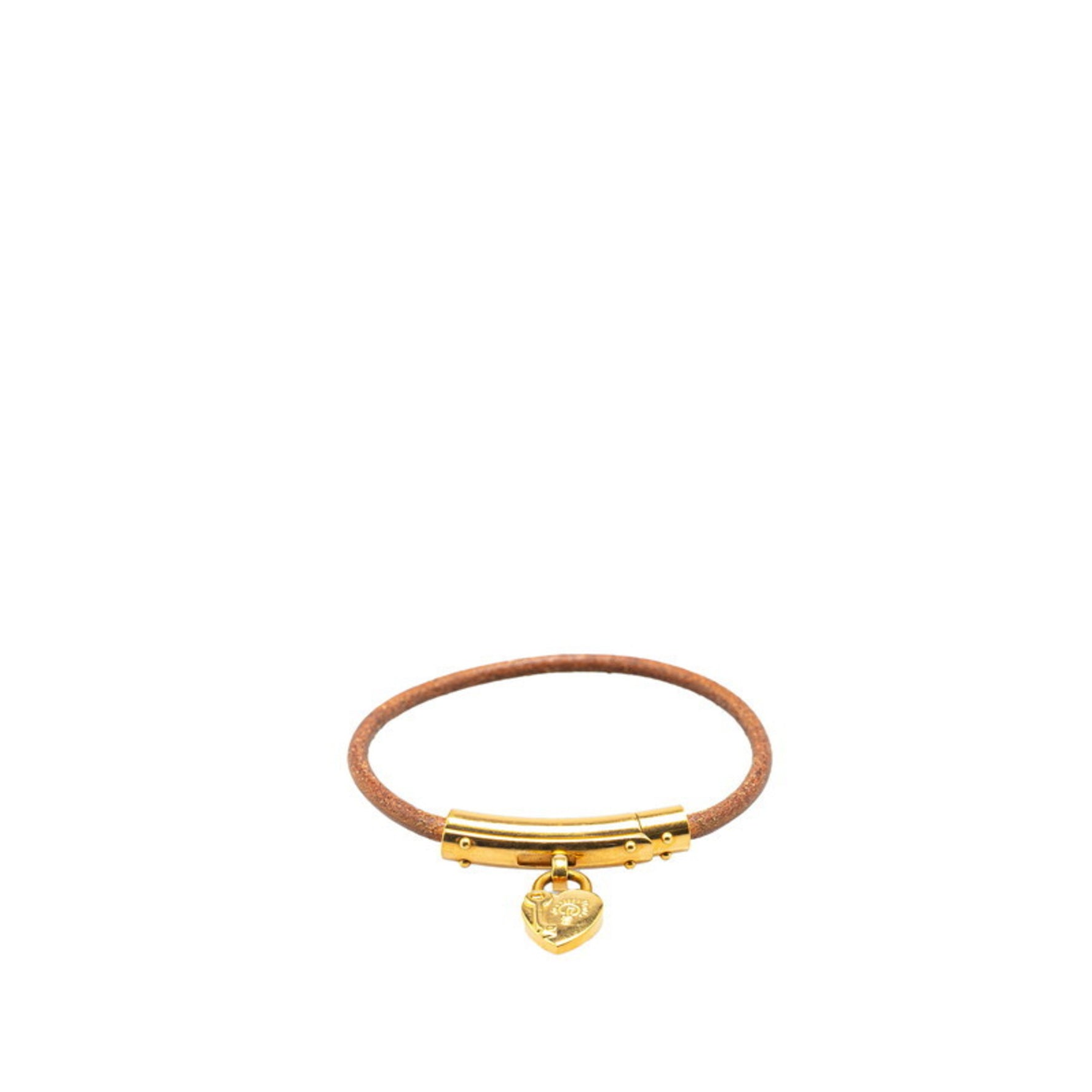 Hermes Hermès Heart Cadena Motif Bracelet in Brown Gold Plated Leather