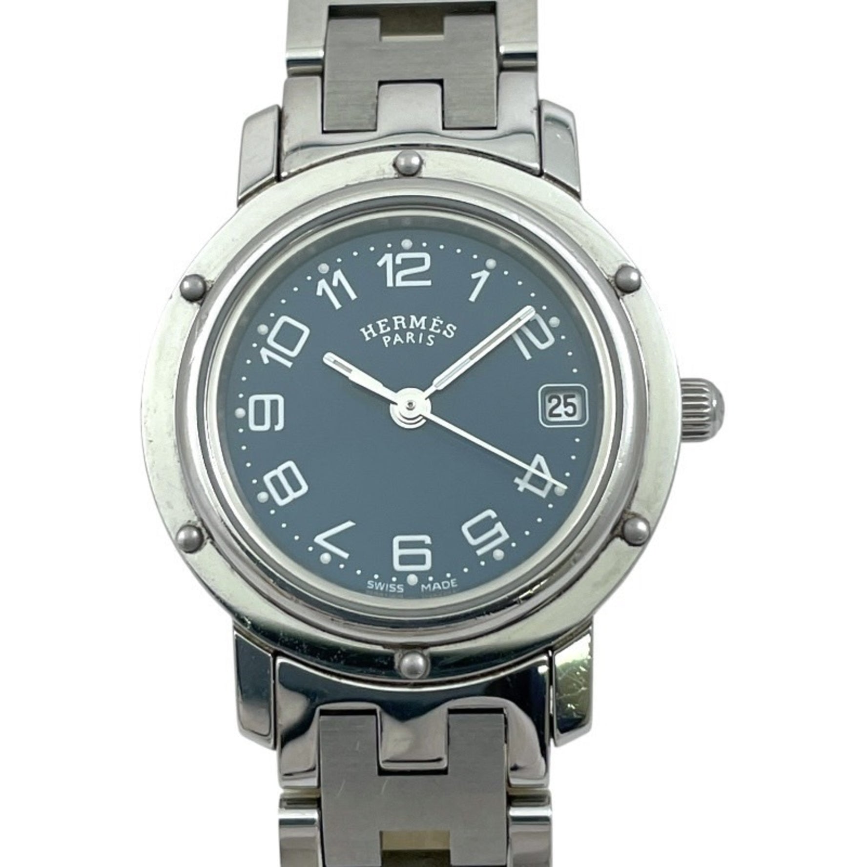 HERMES Clipper Stainless Steel Watch with Quartz Movement and Blue Dial