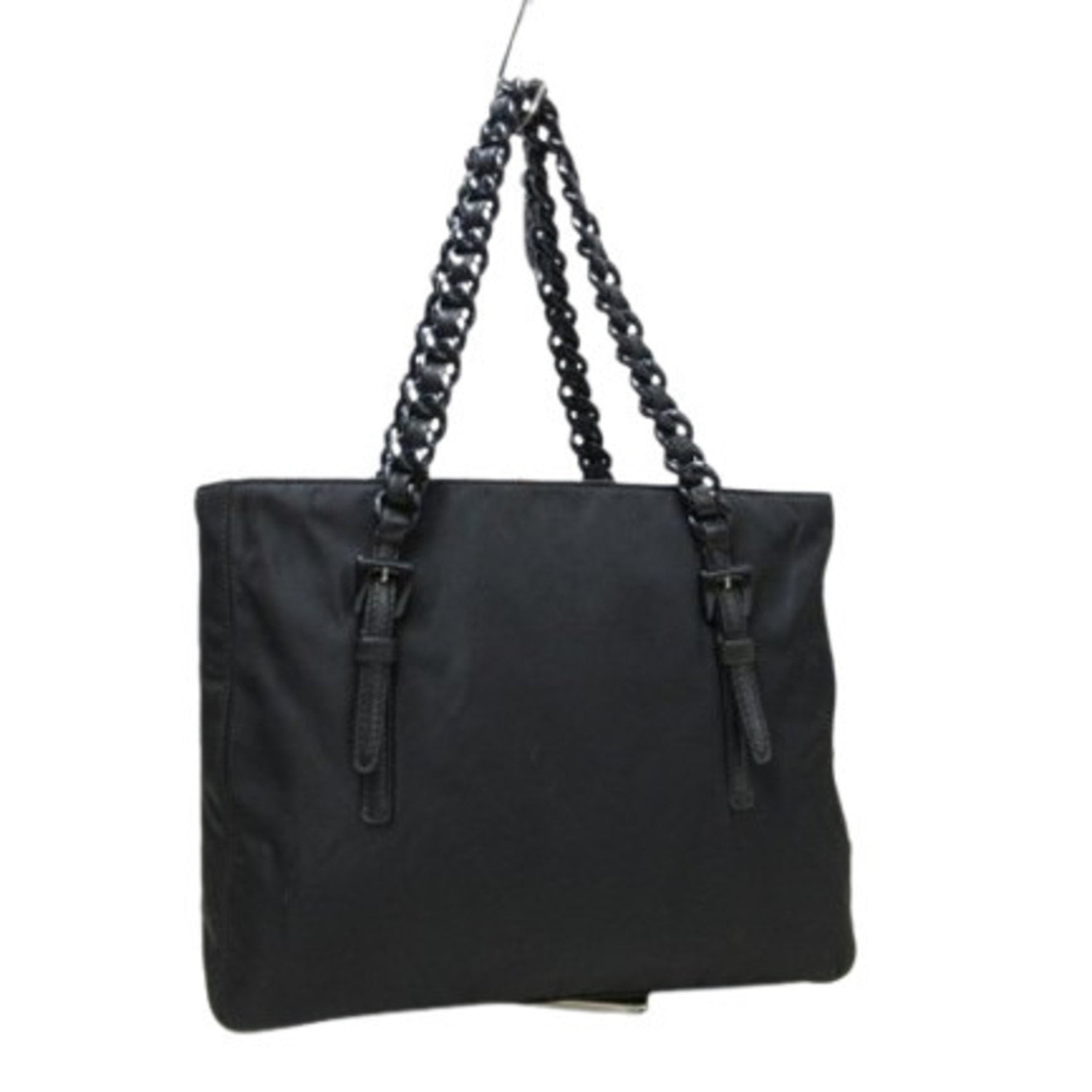 PRADA Handbag Tessuto - Nylon x Leather Plastic Chain Triangle Plate White Tag