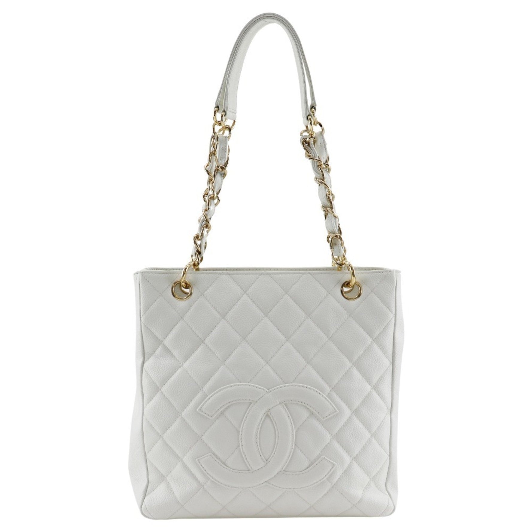 CHANEL PST Chain Tote Shoulder Bag Caviar Skin Snap Button