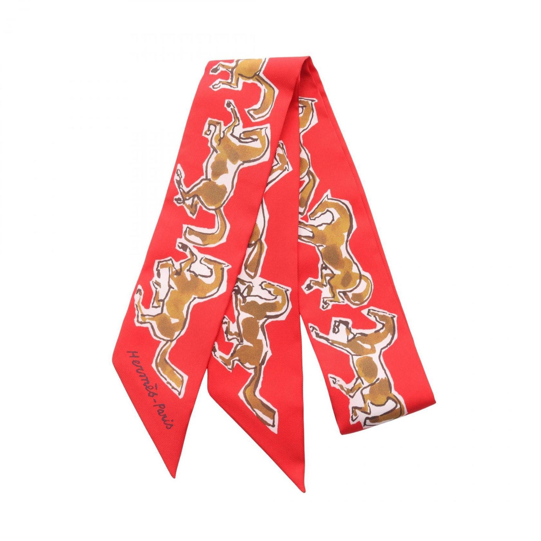 Hermes Hermès CHEVAUX EN LIBERTE Twilly Silk Scarf in Multicolored Red