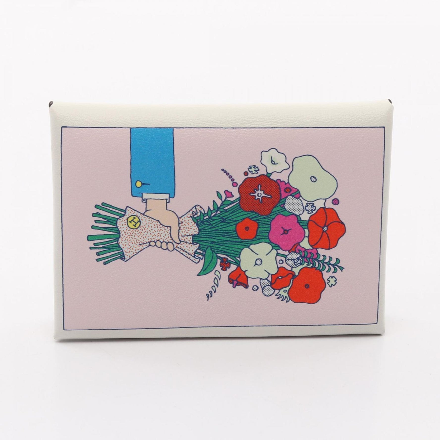 Hermes Hermès Calvi Duo Mushroom Wallet/Coin Case, Swift Leather, White, Multicolor
