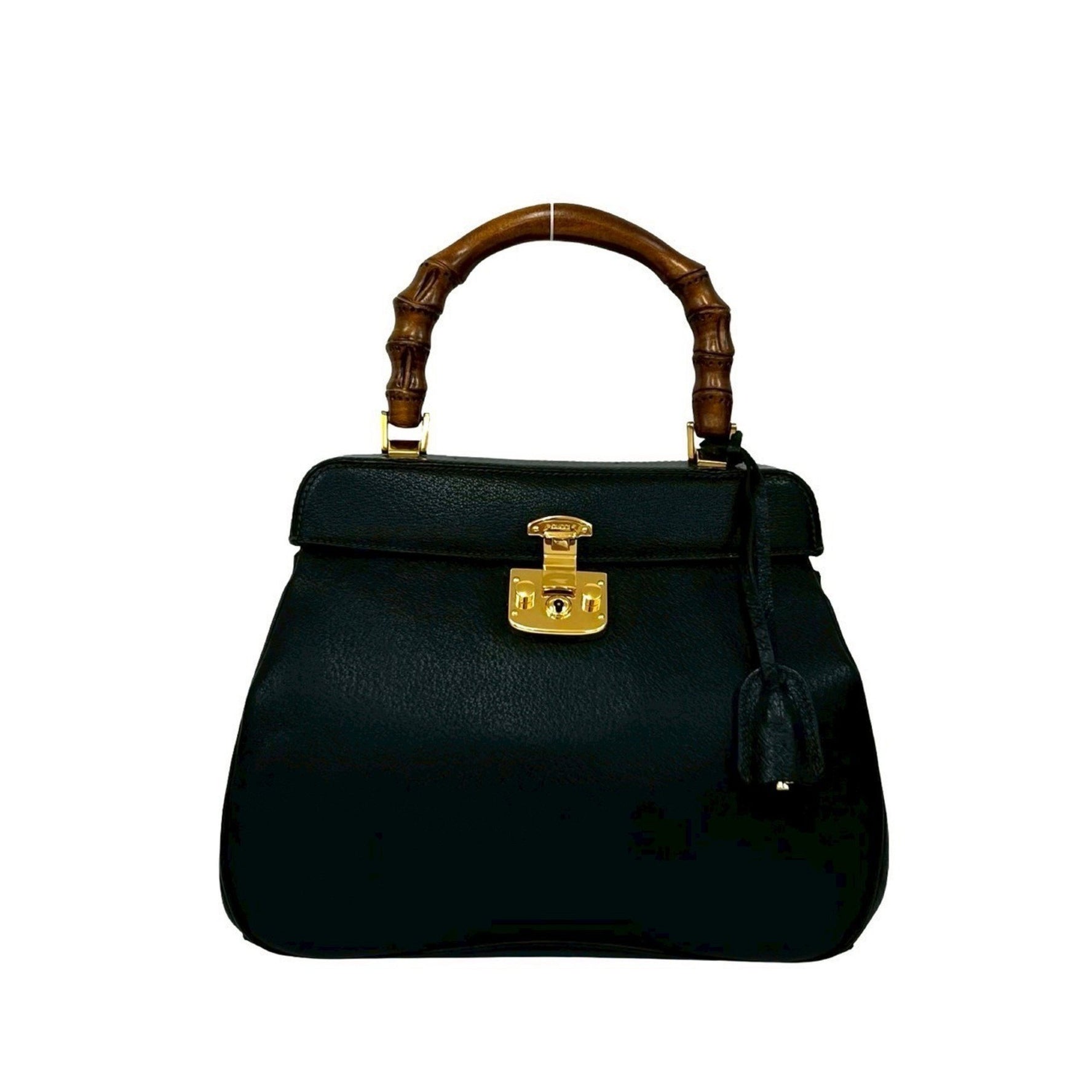 GUCCI Old Vintage Bamboo Ladylock Leather Handbag in