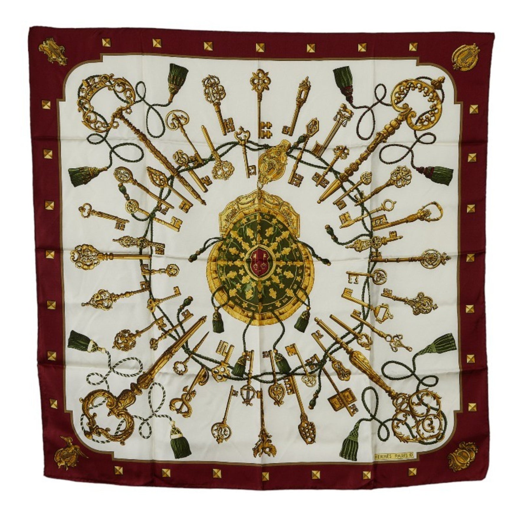 Hermes Carre 90 LES CLES THE KEYS RARE Key Pattern Scarf Muffler Red Multicolor Silk