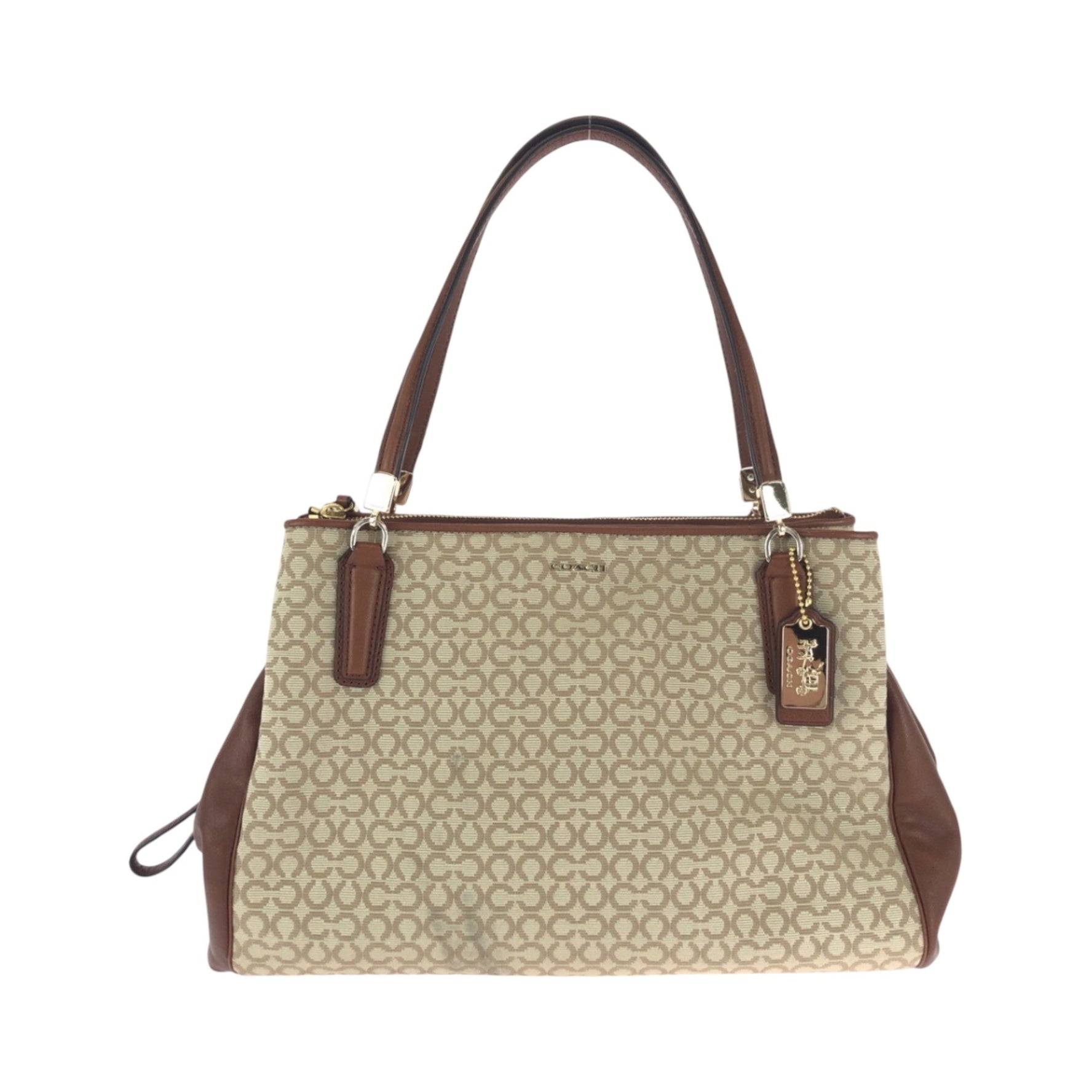 COACH Madison Op Art Brown Beige Gold Hardware Canvas Handbag Shoulder Bag