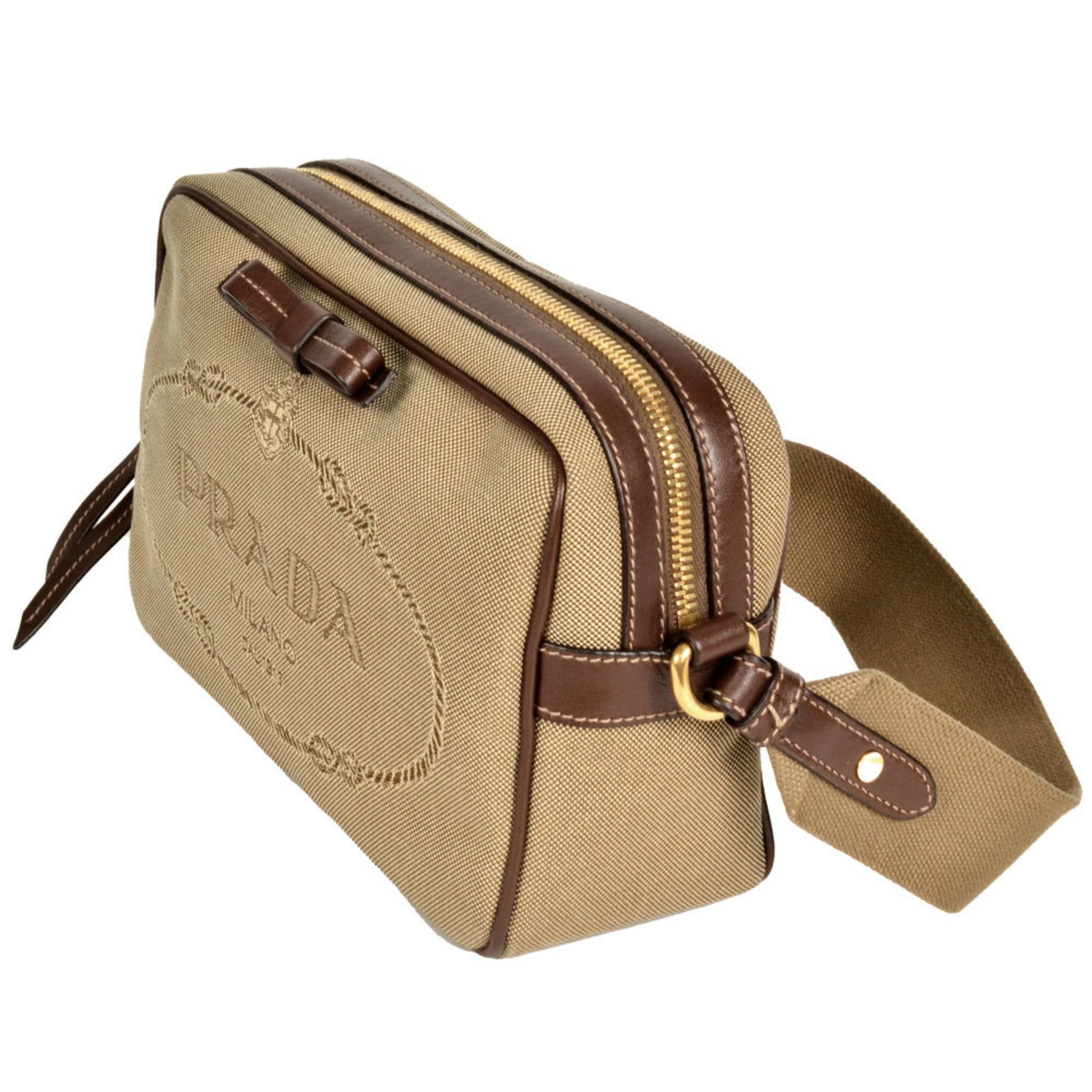 PRADA Shoulder Bag Jacquard Canvas Ribbon