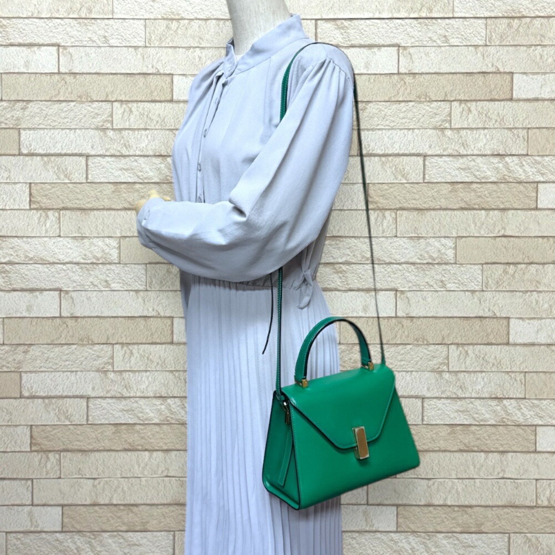 Valextra Mini Iside Shoulder Bag Leather Green Women's 2way