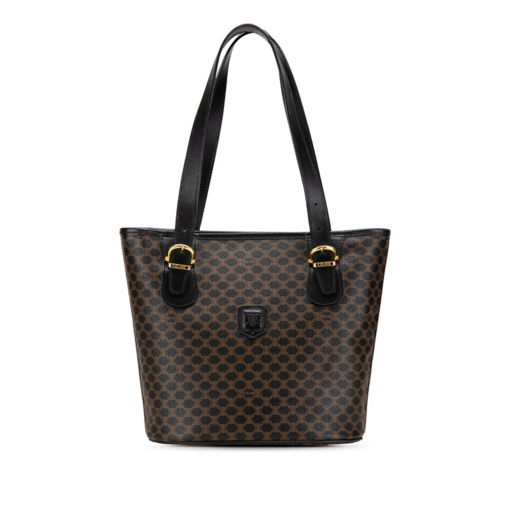 Celine Macadam Handbag Tote Bag Black Brown PVC Leather