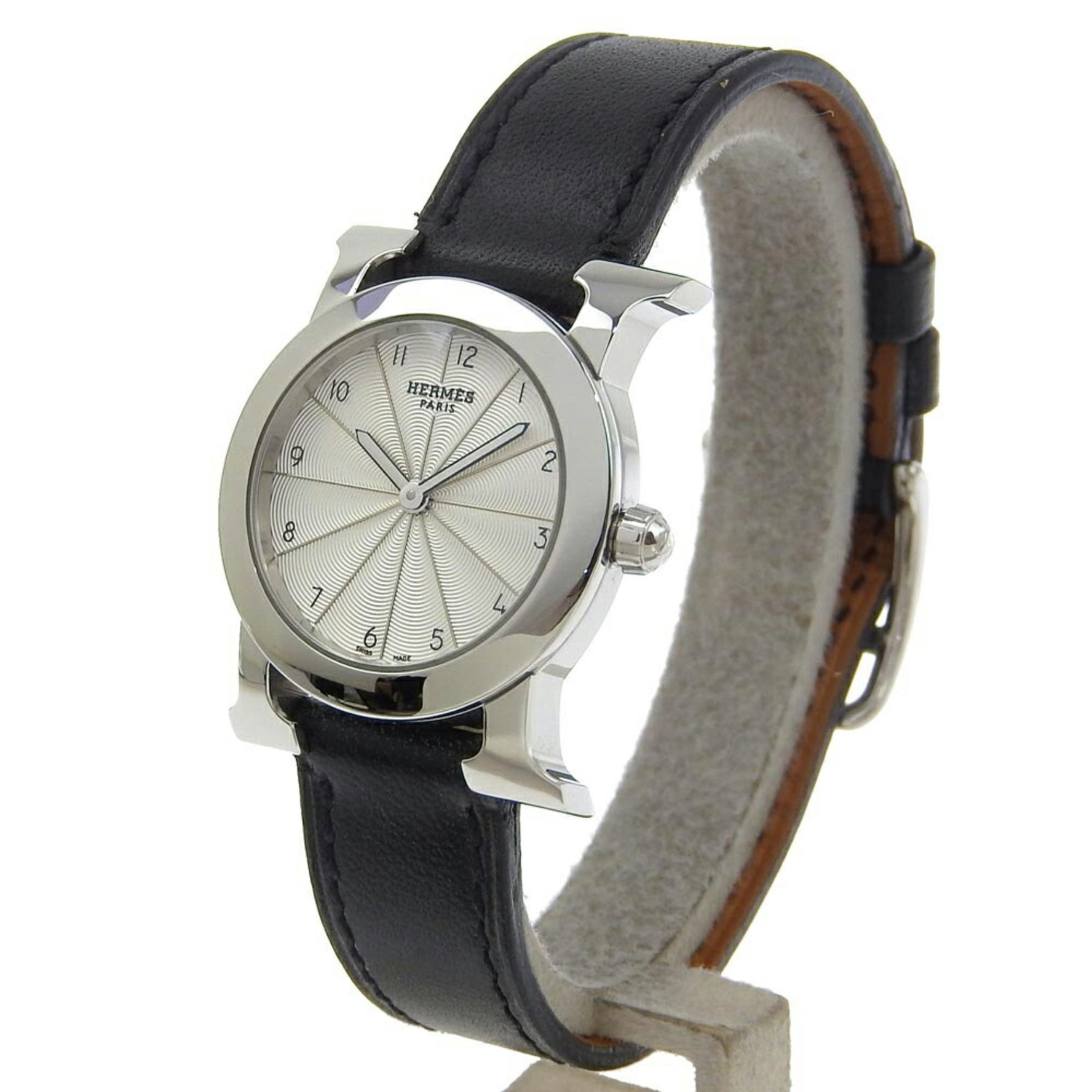 Hermes H watch Rondo wristwatch Stainless steel x embossed leather 2006 ?J Quartz Analog display Silver dial Heure Ladies