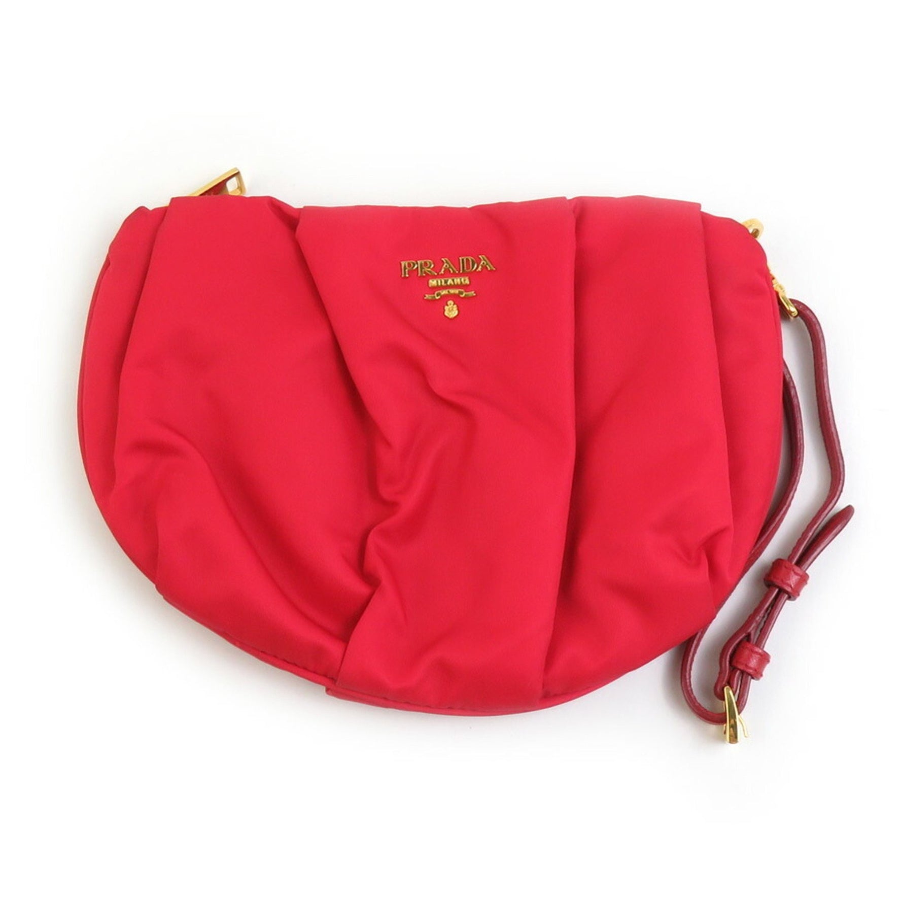 PRADA pouch nylon leather red gold