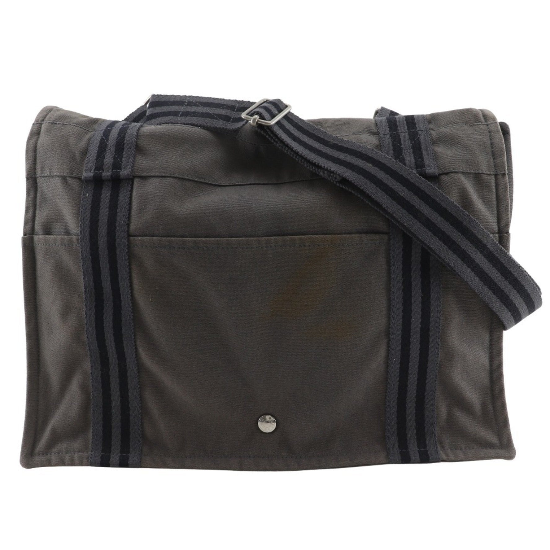 Hermes Fourre Tout Basses MM Shoulder Bag Cotton Canvas Grey Snap Button