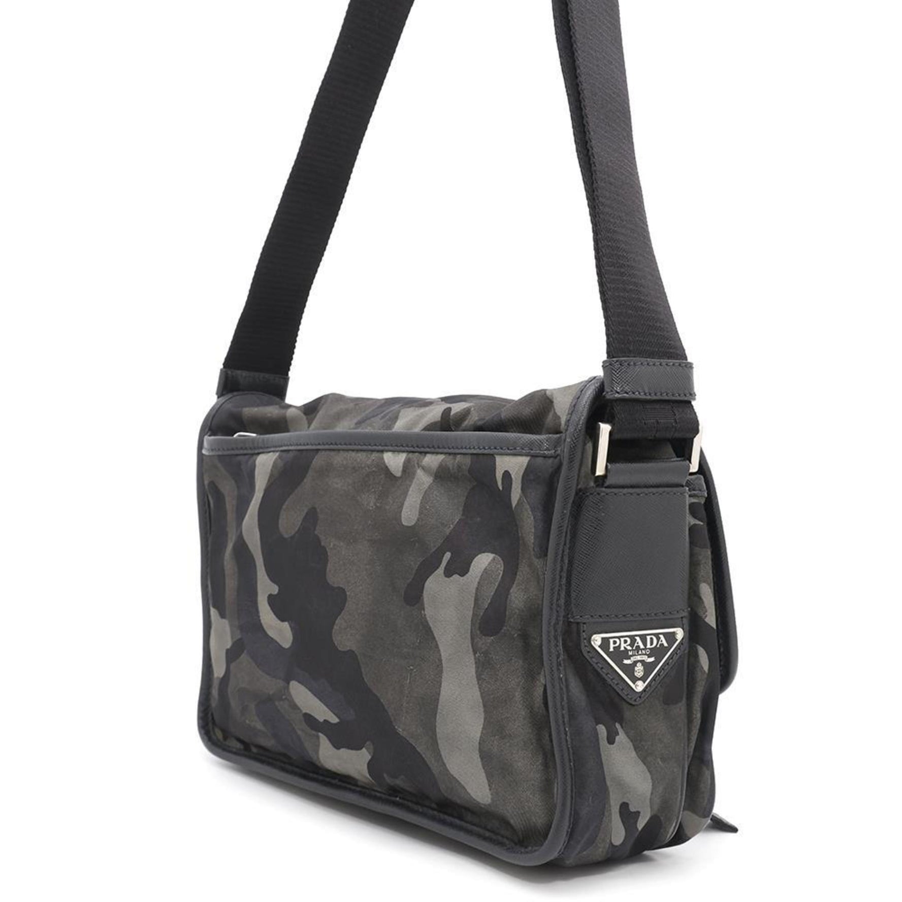Prada Shoulder Bag Camouflage Pattern Nylon Black