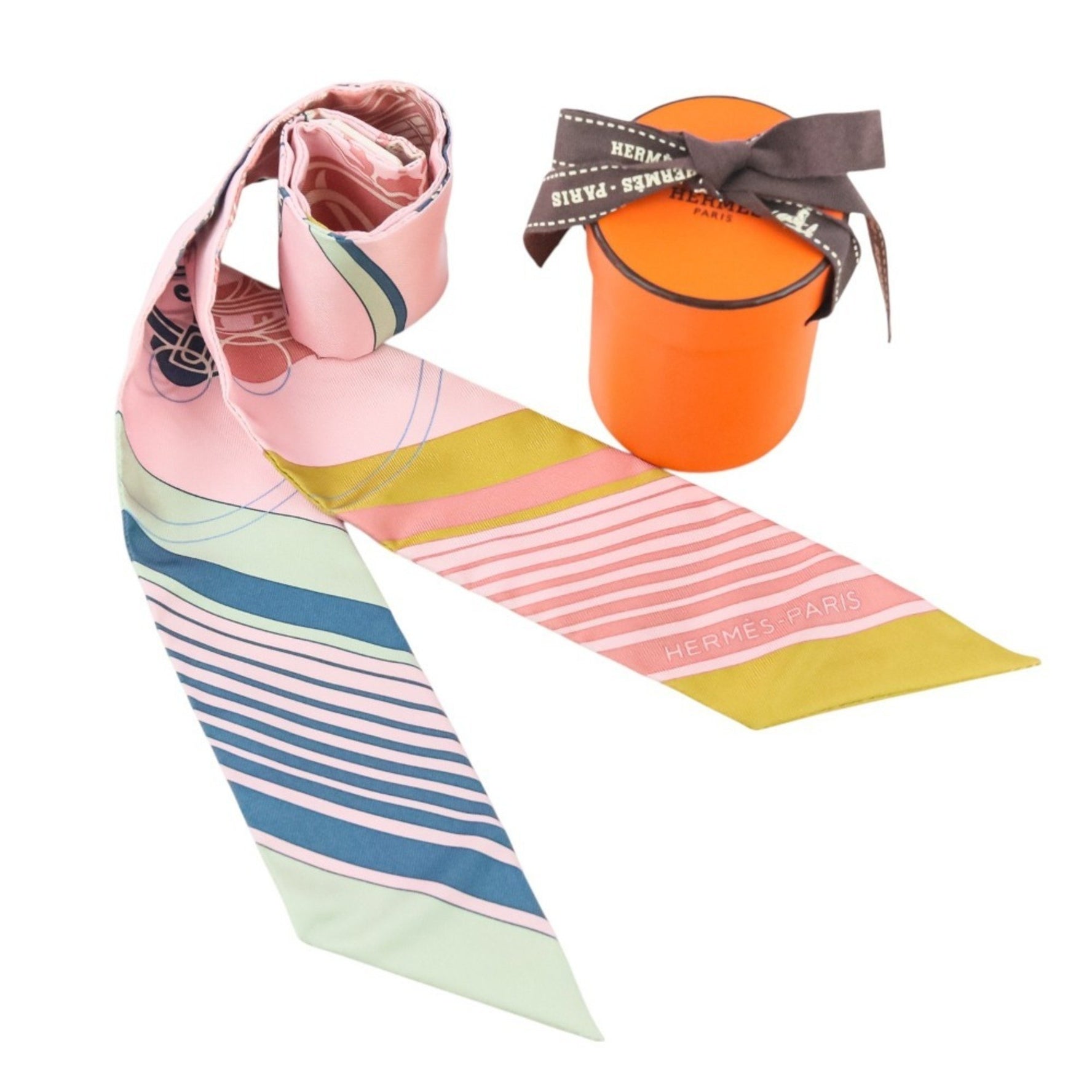 HERMES Ex-Libris Silk Twilly Scarf/Muffler in Rose Pale Ocher