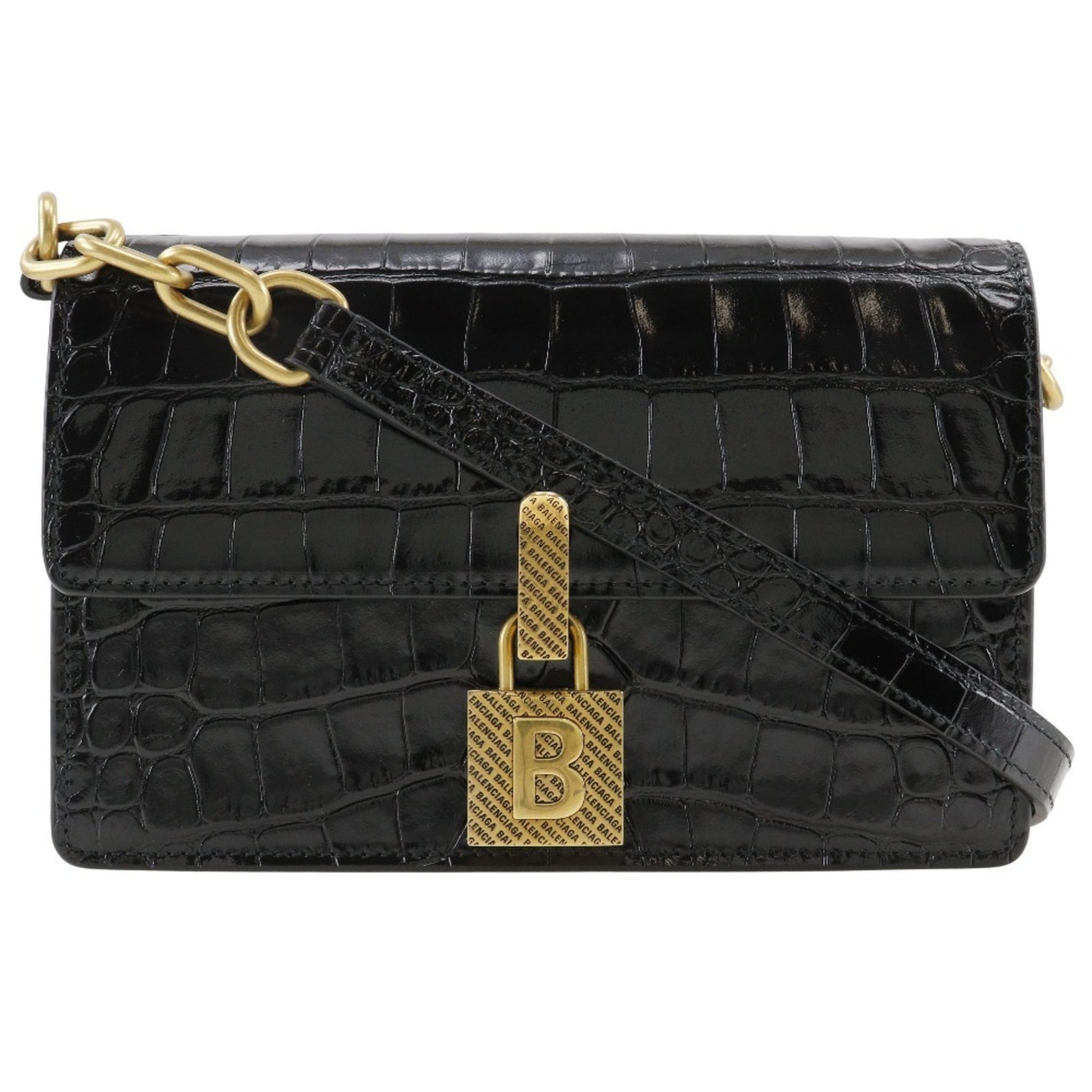 BALENCIAGA Mini Shoulder Bag Clutch Embossed Leather Flap