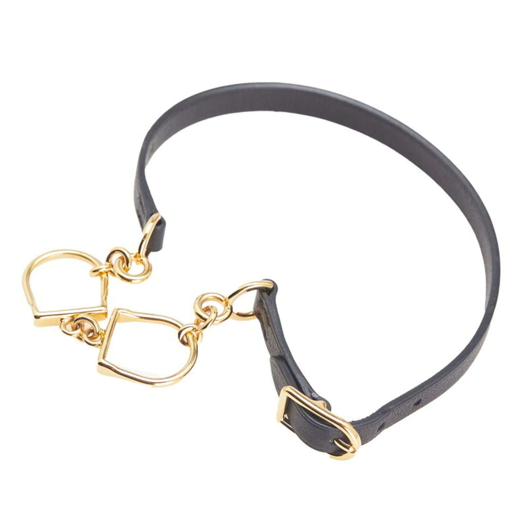 Hermes Hermès Etrier Double Tour Bracelet in Black Gold and Plated Leather