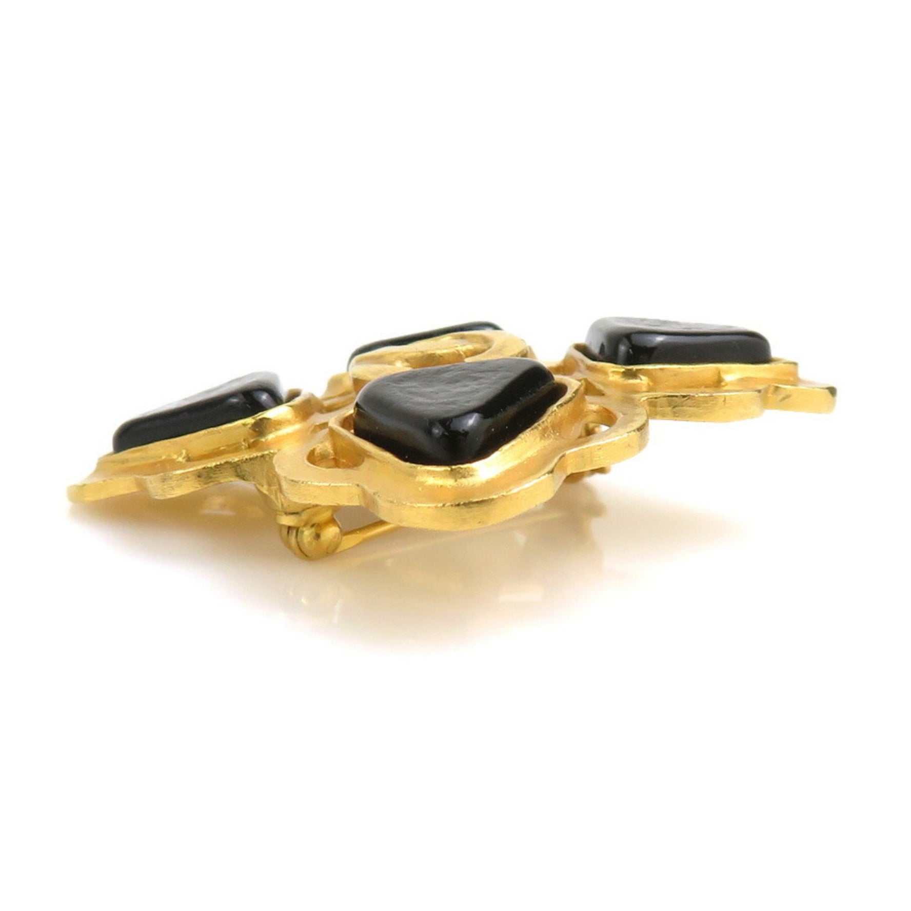 CHANEL Coco Mark Metal Stone Brooch in and Black