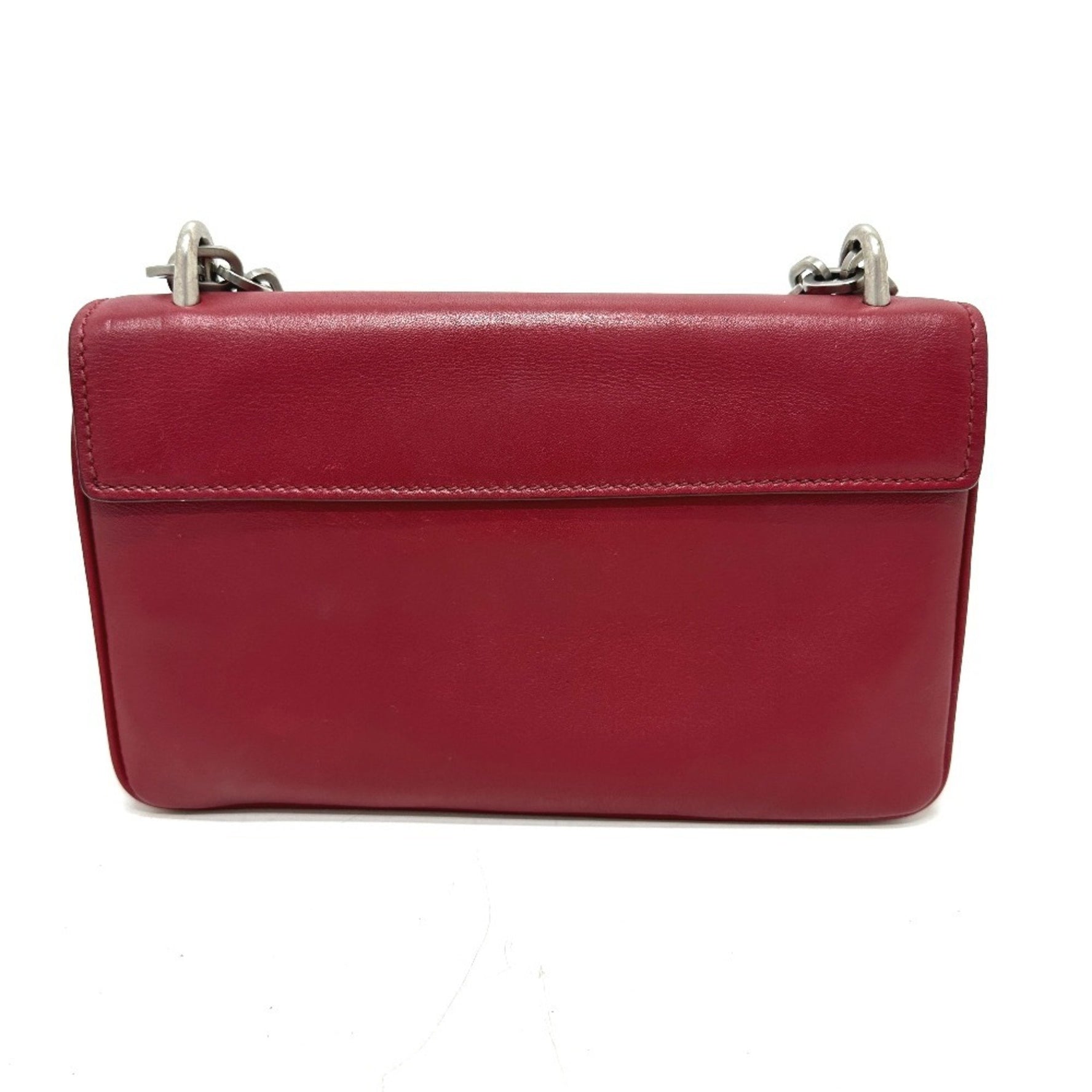 PRADA Logo Chain Bag Crossbody Shoulder Leather Red