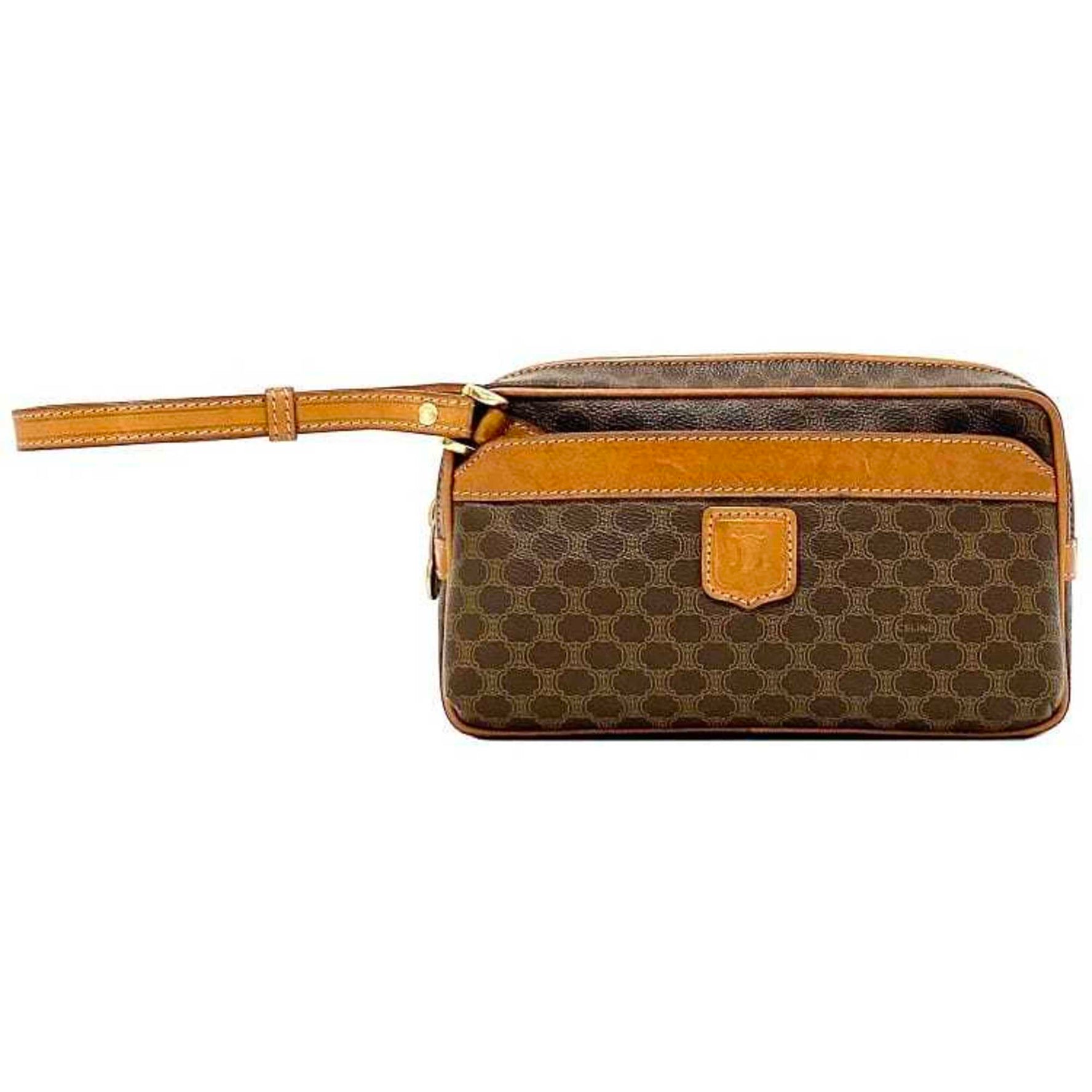 Celine Second Bag Brown Beige Macadam Clutch PVC Leather Strap Ladies
