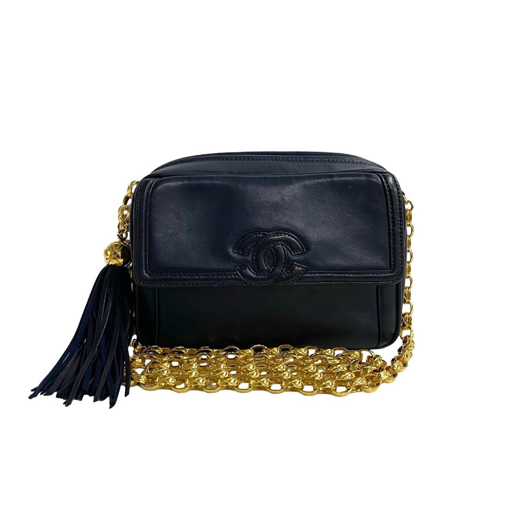 CHANEL Coco Mark Fringe Chain Lambskin Shoulder Bag, Blue