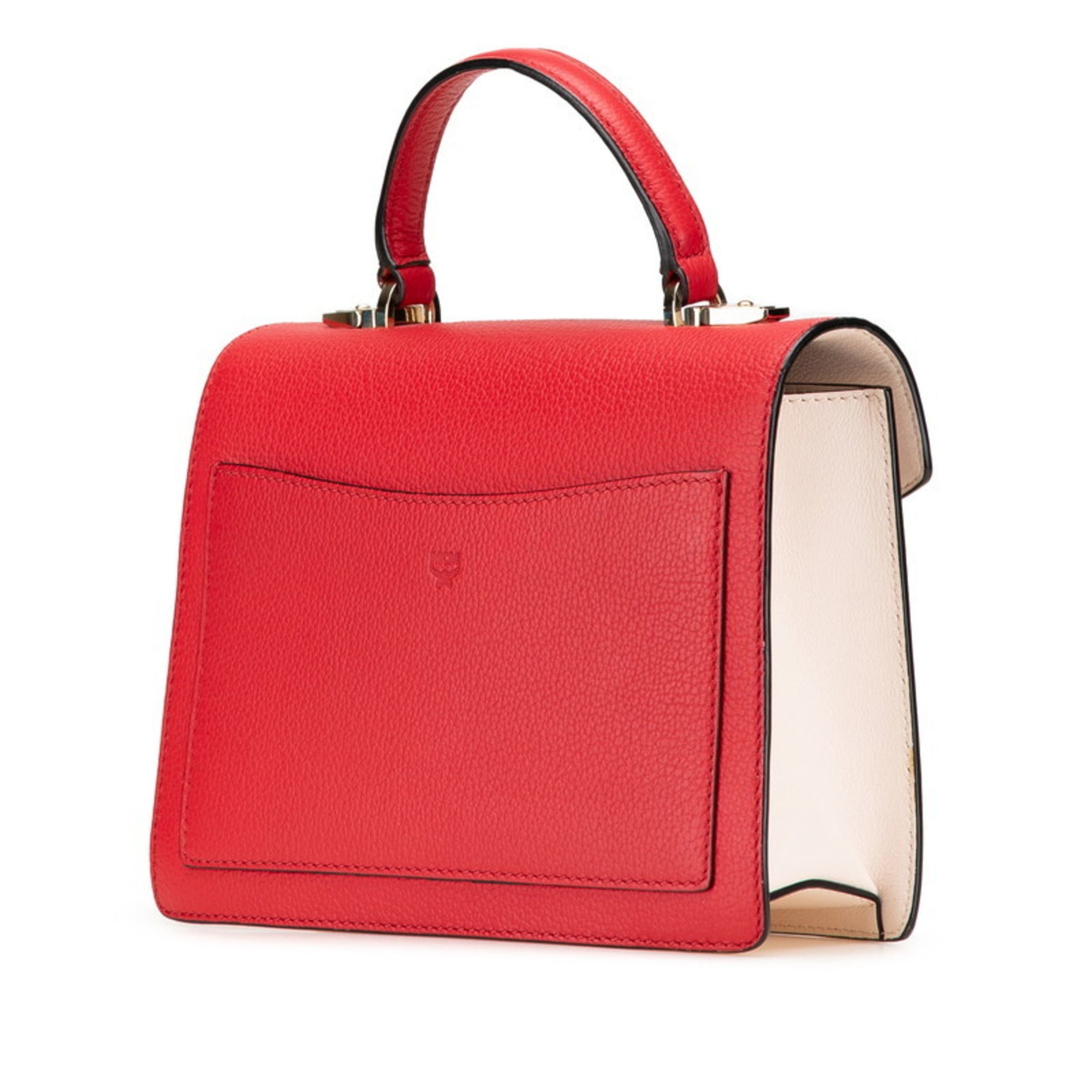 MCM Visetos Handbag Shoulder Bag Beige White Red PVC Leather