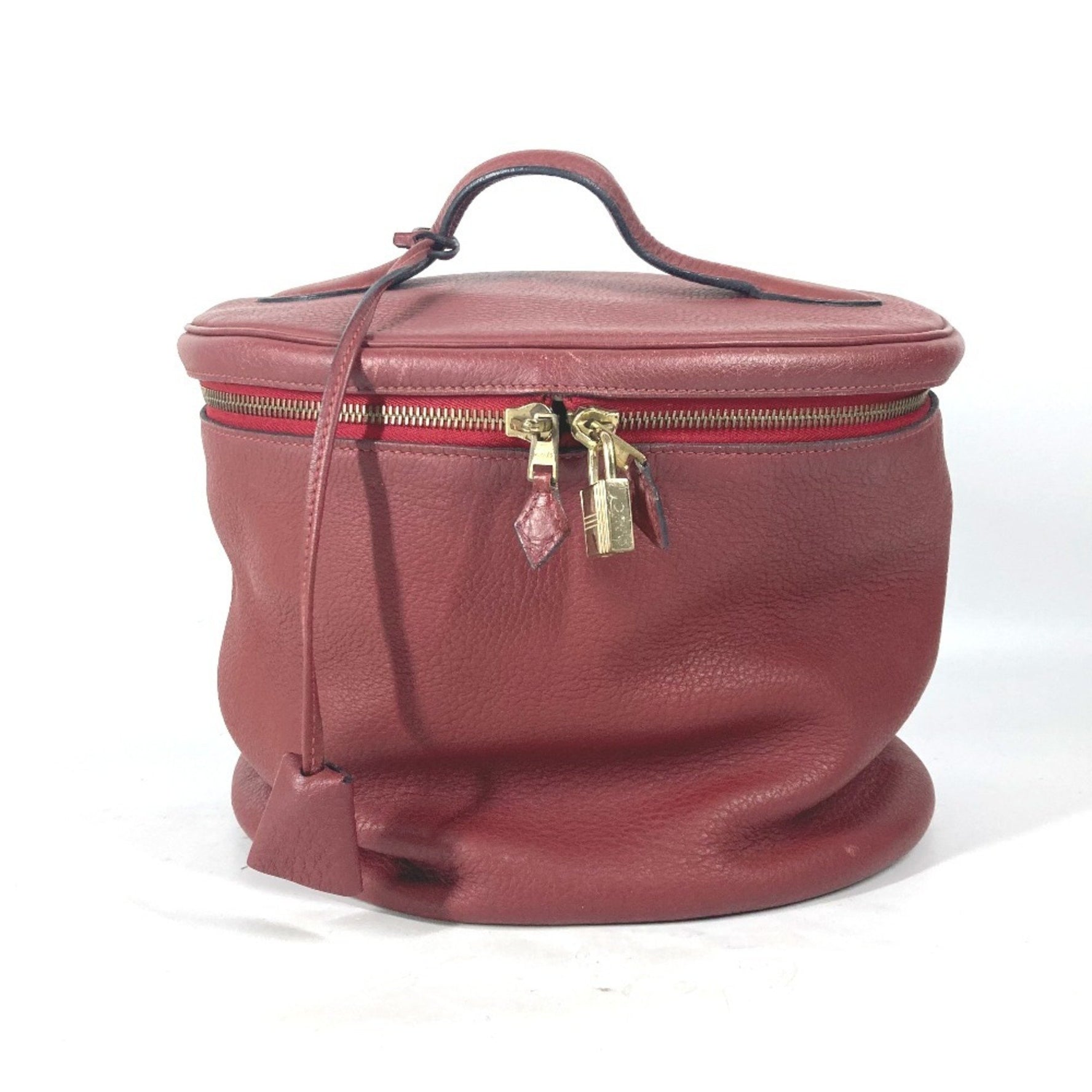 HERMES City Vanity Bag Handbag Leather Red