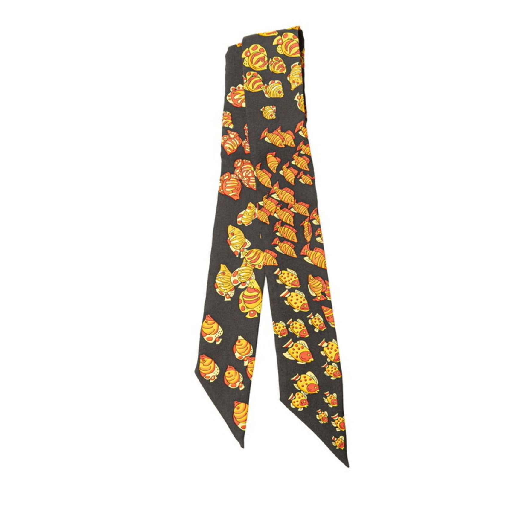 Hermès Twilly Recontre Oceane Scarf, Black and Multicolor Silk, HERMES