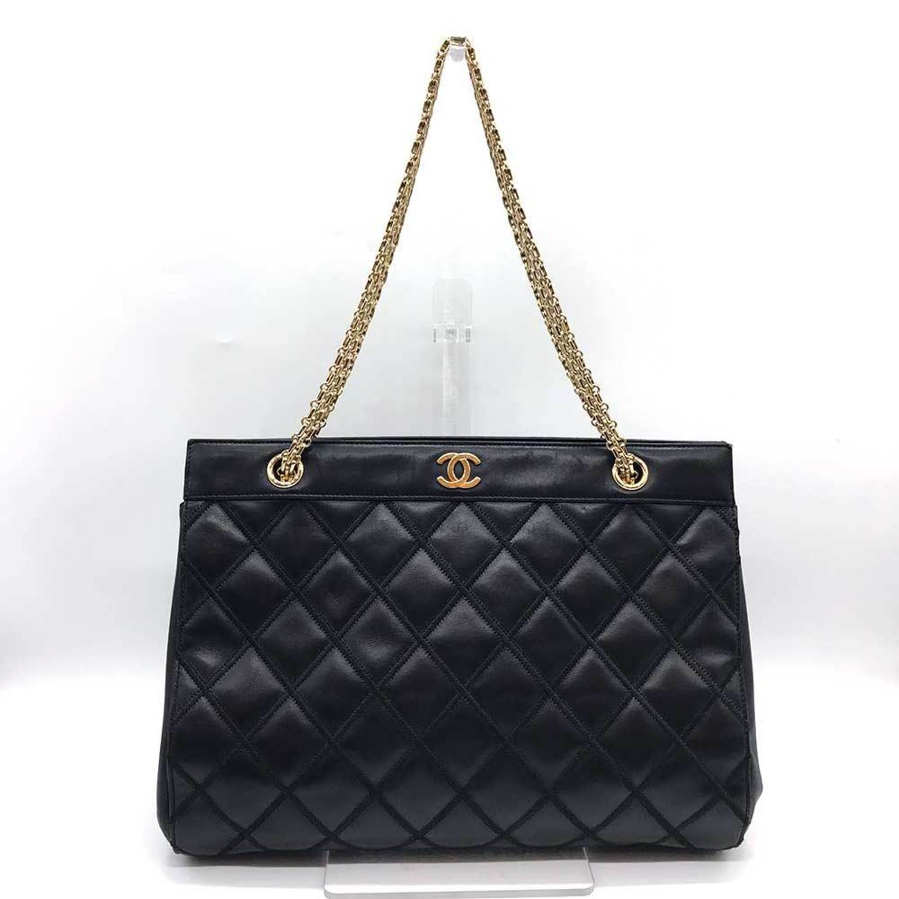 CHANEL Bicolor Double Chain Leather Stitching Coco Mark